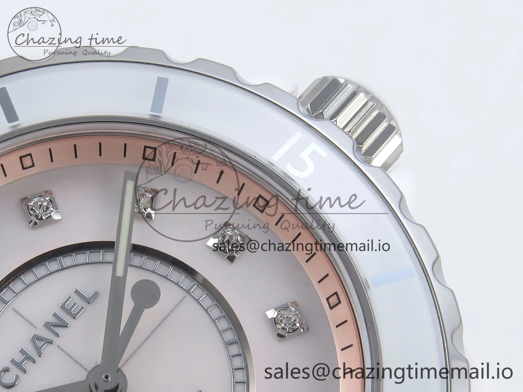 J13 38mm White Ceramic HTF 1:1 Best Edition Pink MOP Dial Diamonds Markers on Bracelet A Classic 6451