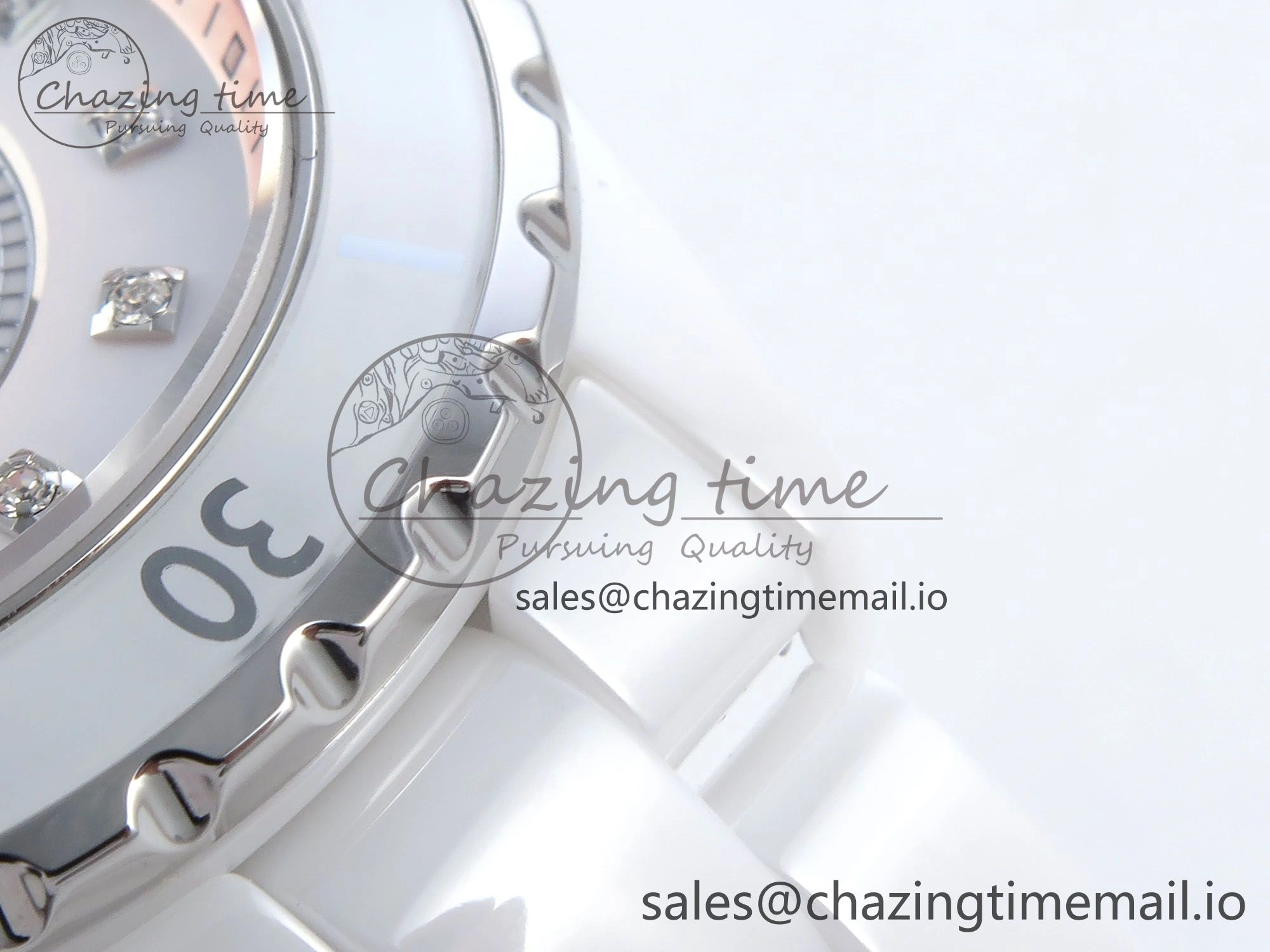 J13 38mm White Ceramic HTF 1:1 Best Edition Pink MOP Dial Diamonds Markers on Bracelet A Classic 6451
