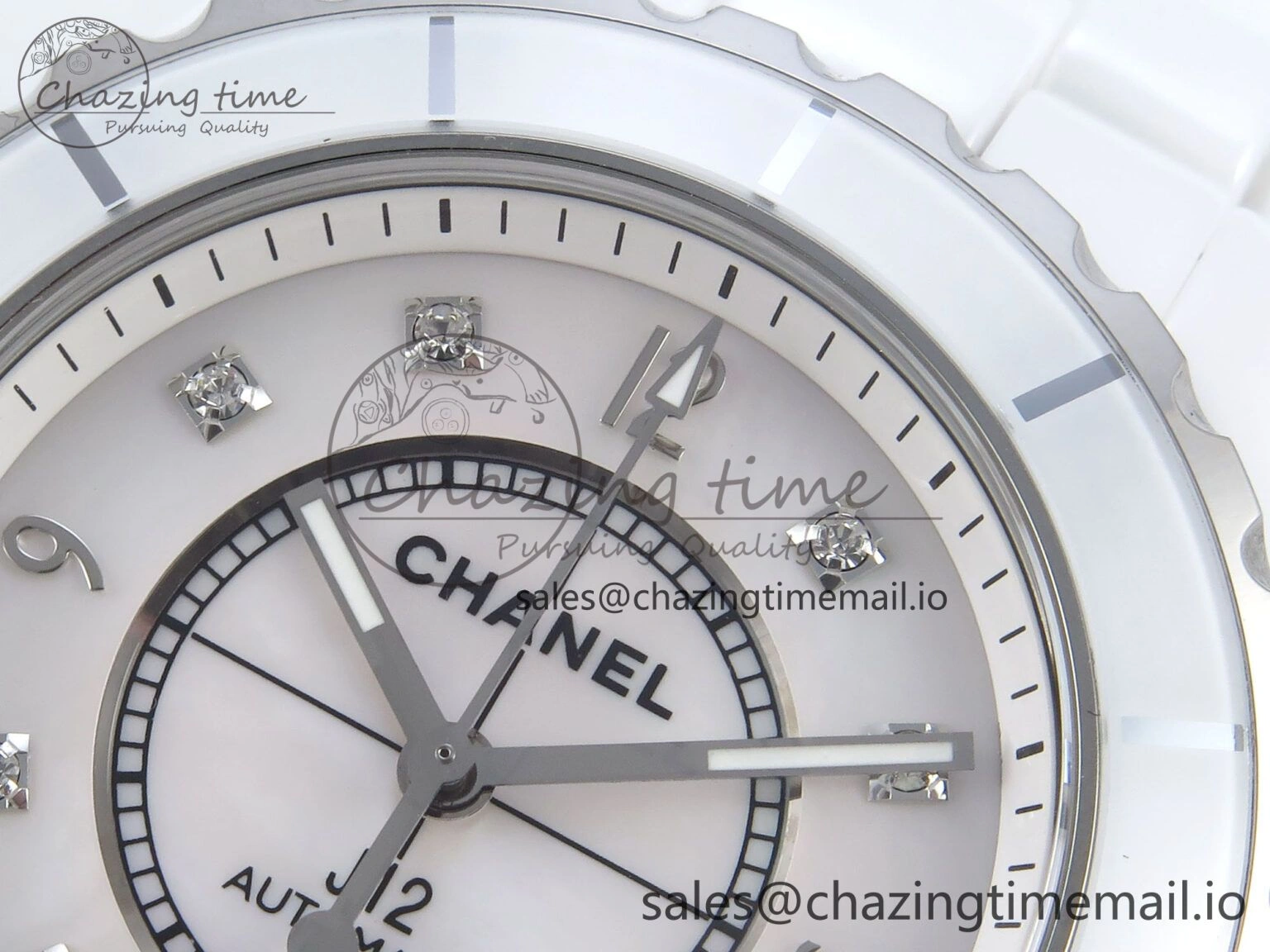 Snug J13 38mm White Ceramic HTF 1:1 Best Edition White Dial Diamonds Numbers Makers on Bracelet A 6450