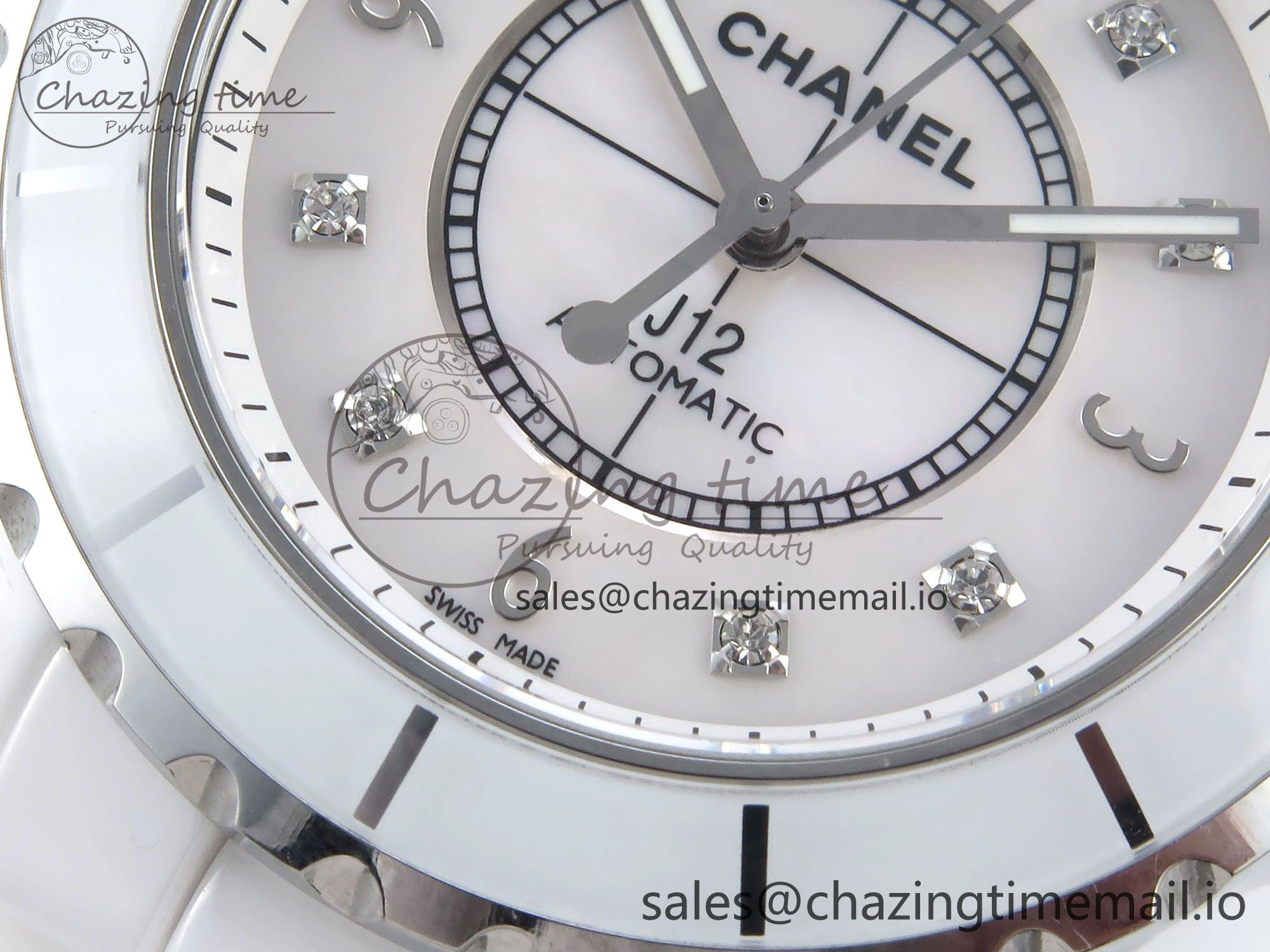 Snug J13 38mm White Ceramic HTF 1:1 Best Edition White Dial Diamonds Numbers Makers on Bracelet A 6450