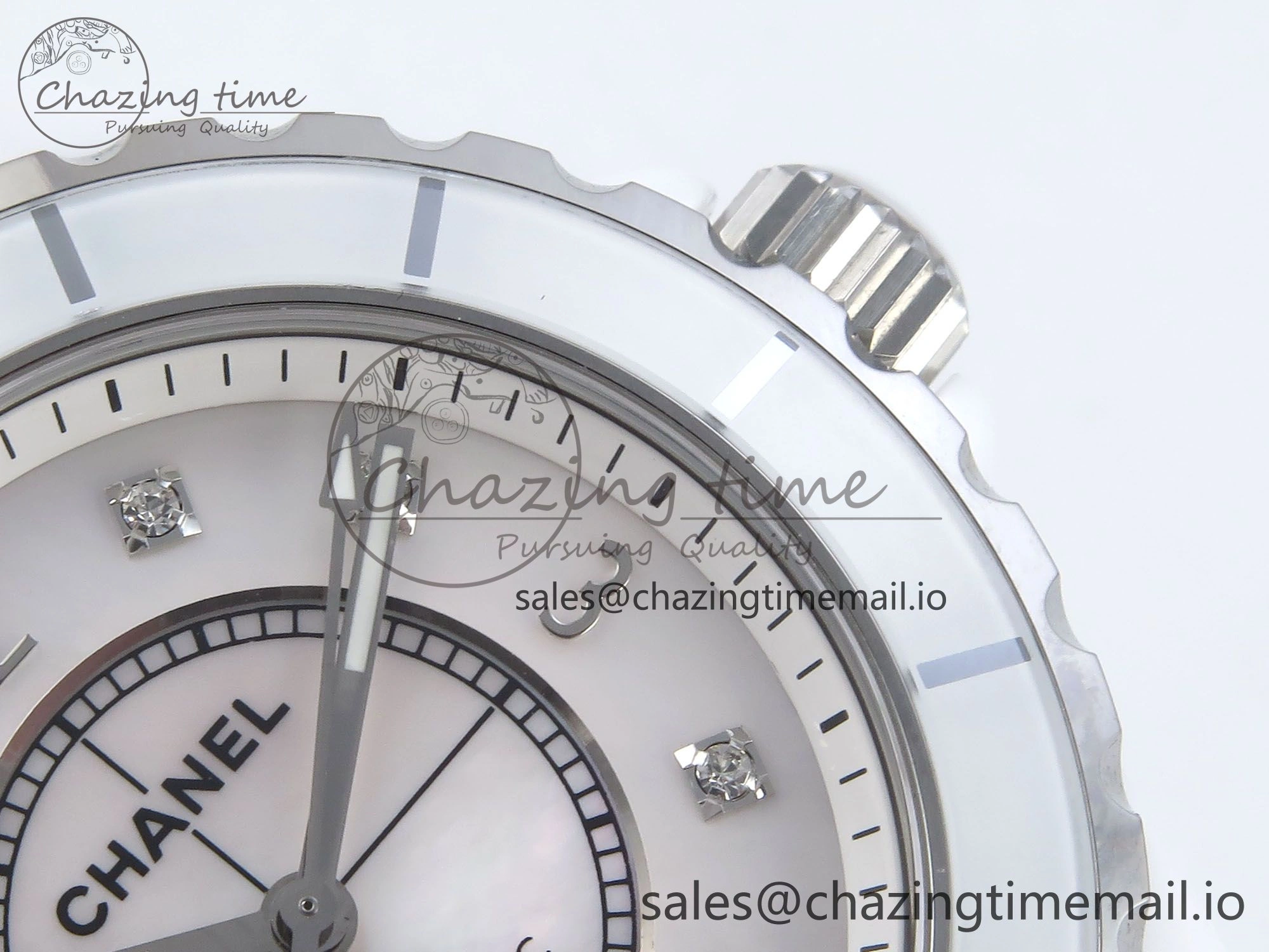 Snug J13 38mm White Ceramic HTF 1:1 Best Edition White Dial Diamonds Numbers Makers on Bracelet A 6450