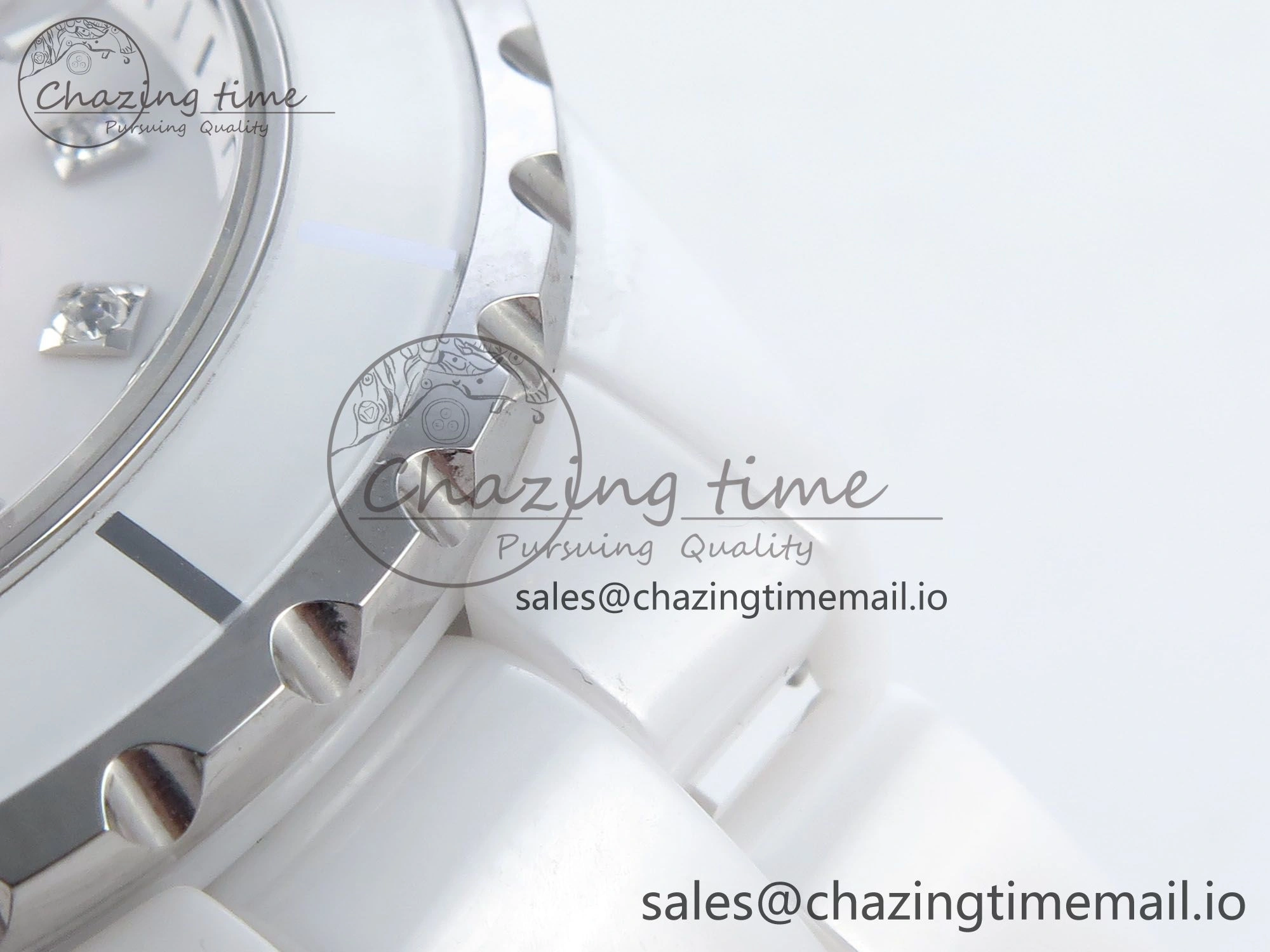 Snug J13 38mm White Ceramic HTF 1:1 Best Edition White Dial Diamonds Numbers Makers on Bracelet A 6450
