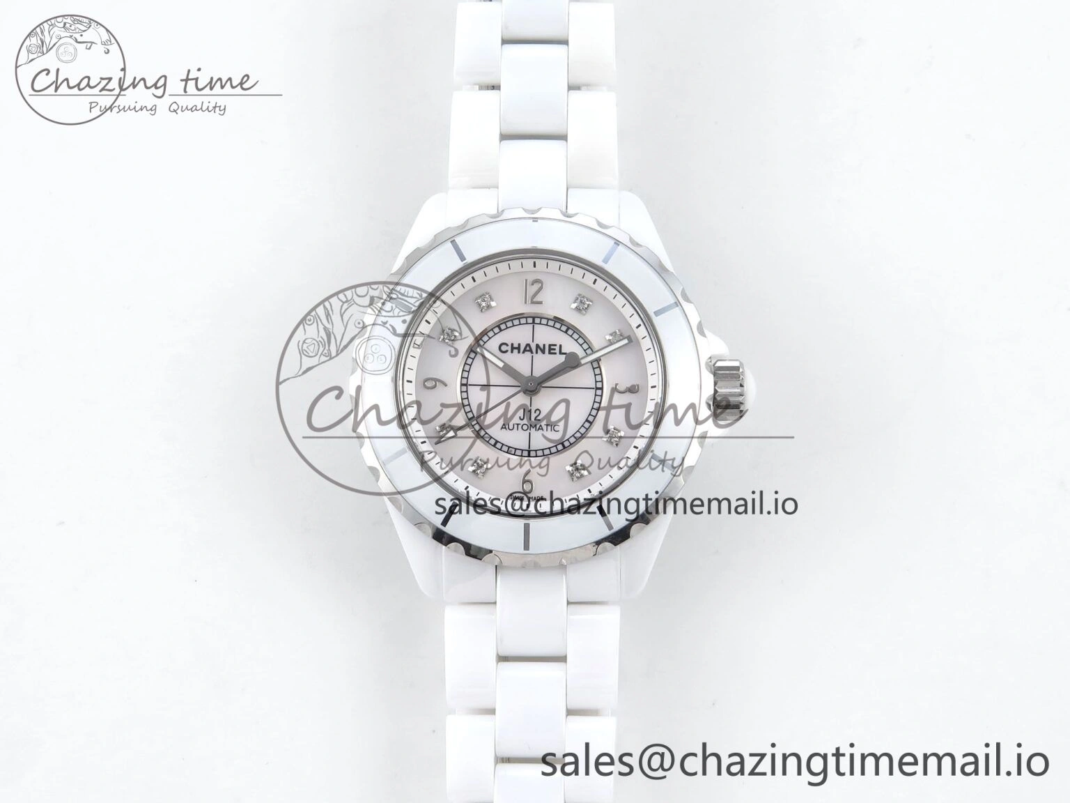 Snug J13 38mm White Ceramic HTF 1:1 Best Edition White Dial Diamonds Numbers Makers on Bracelet A 6450