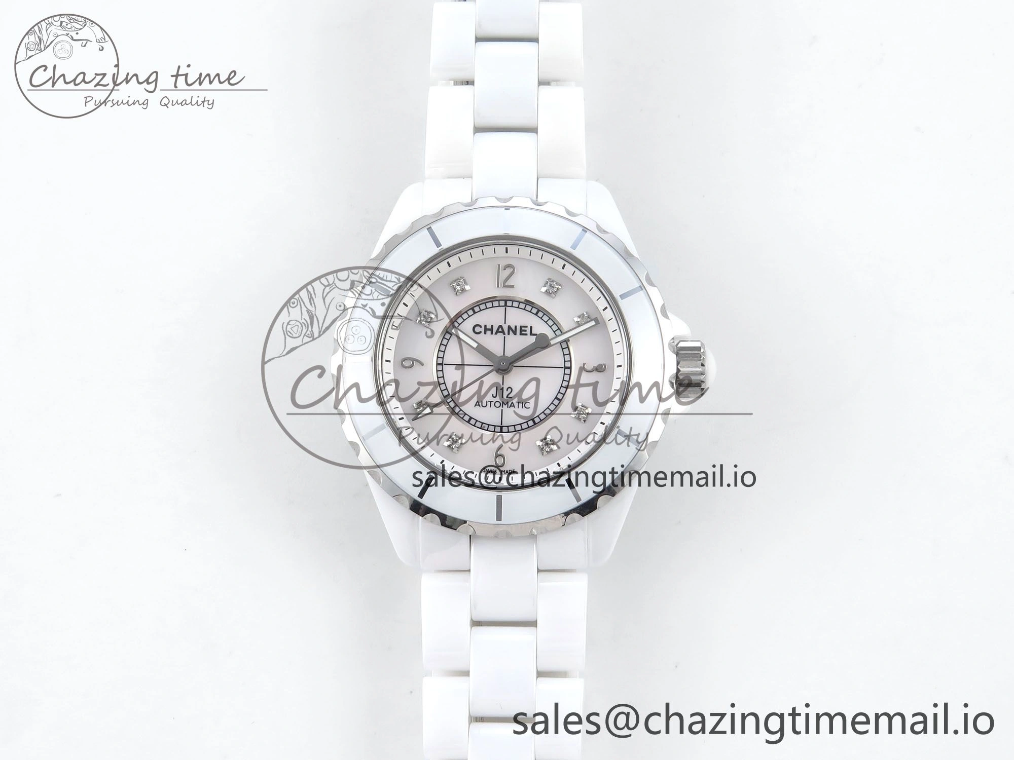 Snug J13 38mm White Ceramic HTF 1:1 Best Edition White Dial Diamonds Numbers Makers on Bracelet A 6450