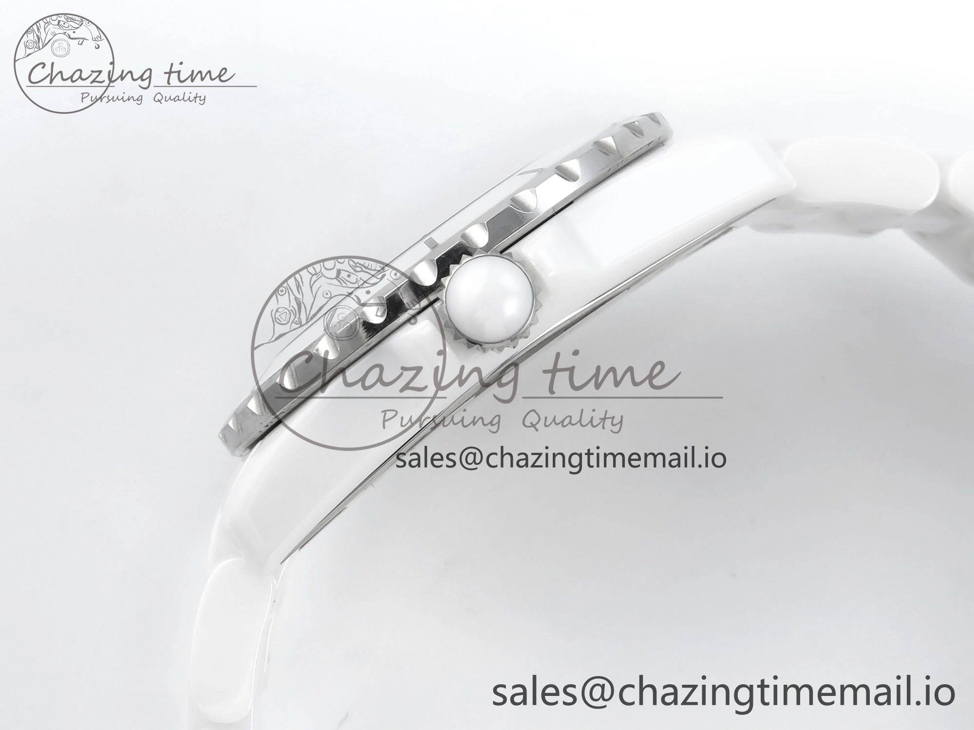 Snug J13 38mm White Ceramic HTF 1:1 Best Edition White Dial Diamonds Numbers Makers on Bracelet A 6450