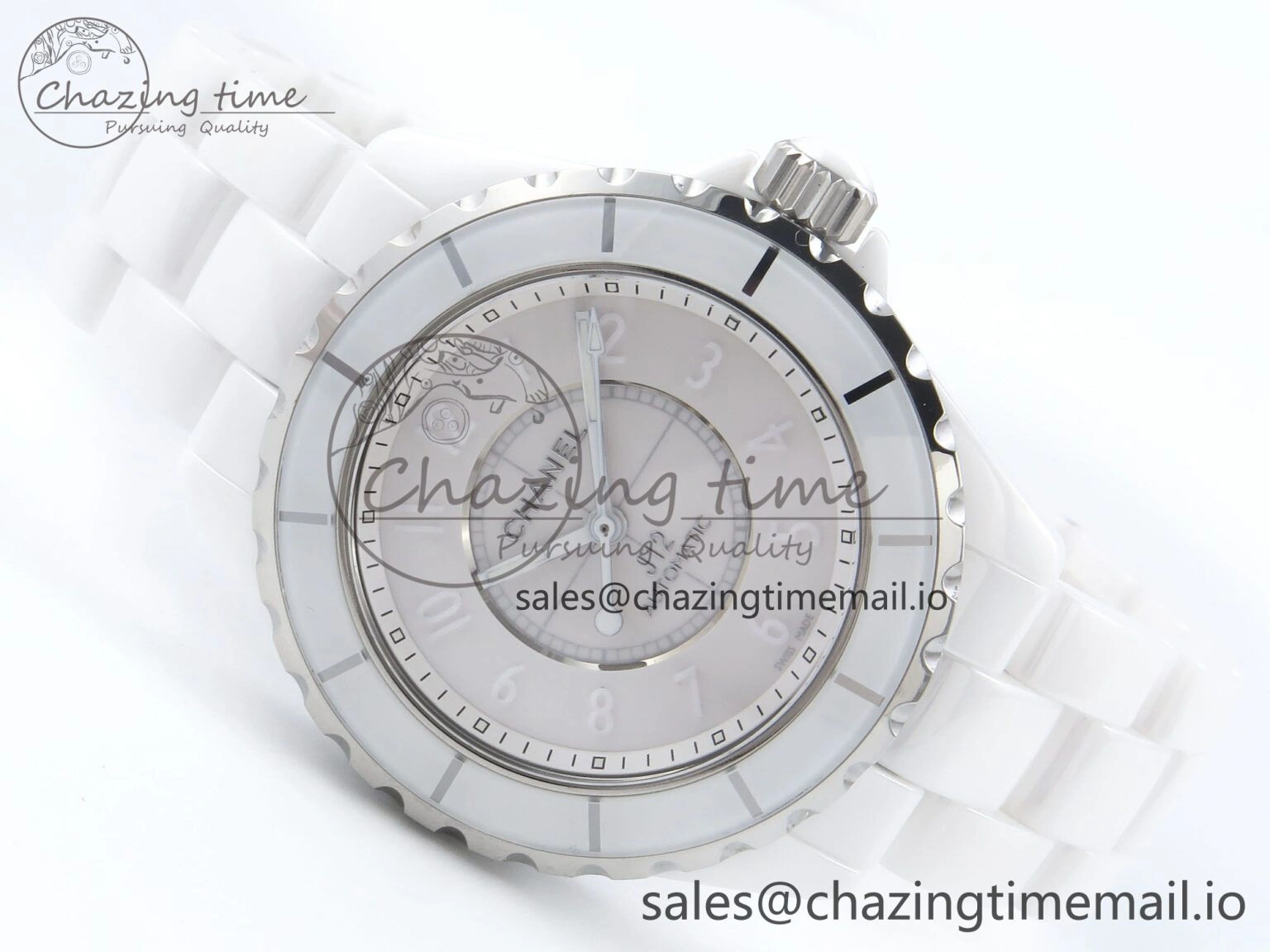 Neat J13 38mm White Ceramic HTF 1:1 Best Edition White Dial Numbers Makers on Bracelet A 6447