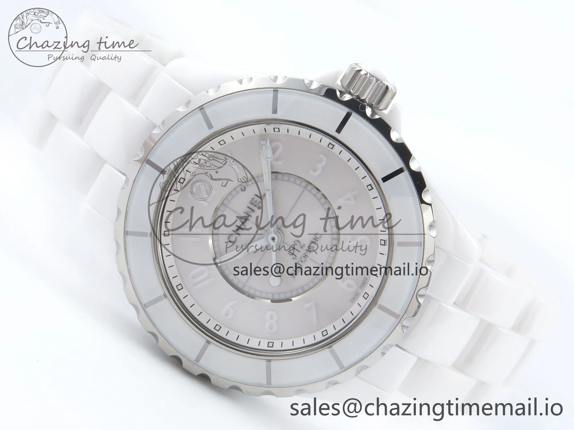 Neat J13 38mm White Ceramic HTF 1:1 Best Edition White Dial Numbers Makers on Bracelet A 6447