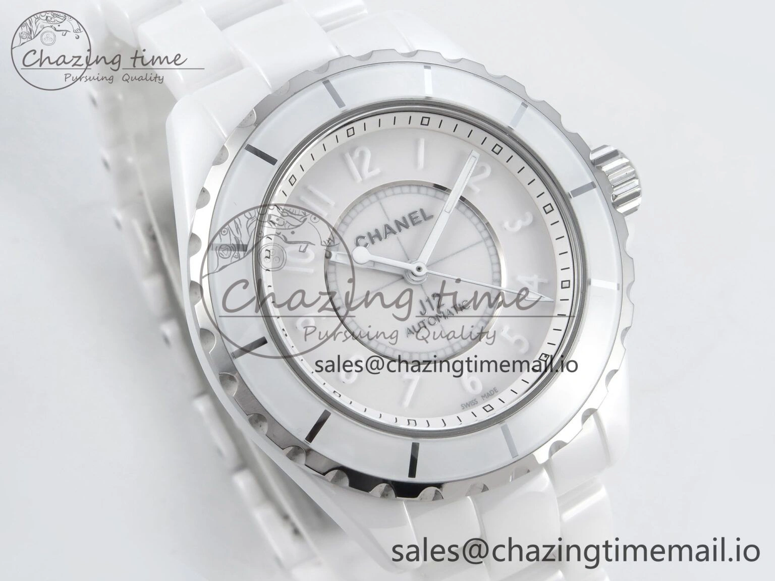 Neat J13 38mm White Ceramic HTF 1:1 Best Edition White Dial Numbers Makers on Bracelet A 6447