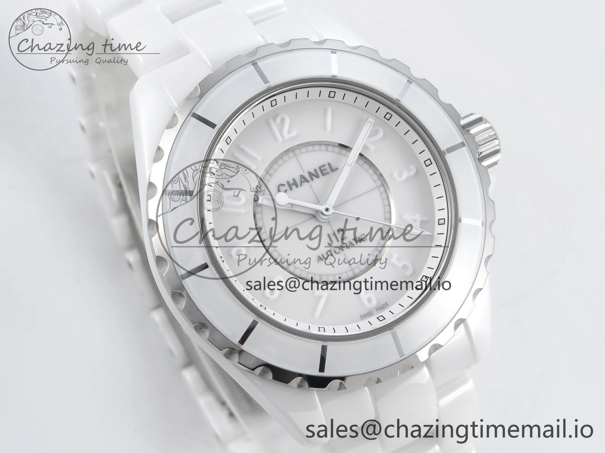 Neat J13 38mm White Ceramic HTF 1:1 Best Edition White Dial Numbers Makers on Bracelet A 6447