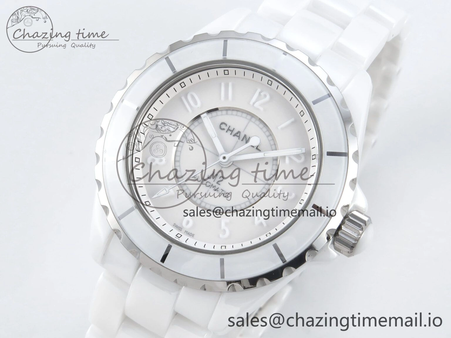 Neat J13 38mm White Ceramic HTF 1:1 Best Edition White Dial Numbers Makers on Bracelet A 6447