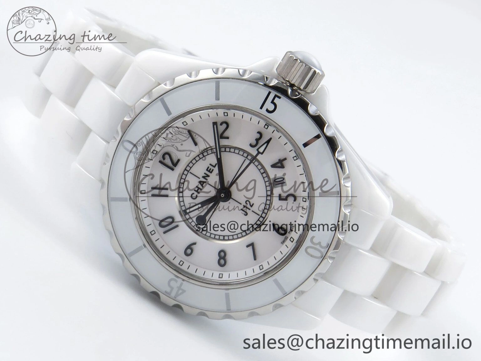 J13 38mm White Ceramic HTF 1:1 Best Edition White Dial on Bracelet Swiss Quartz Timeless 6424