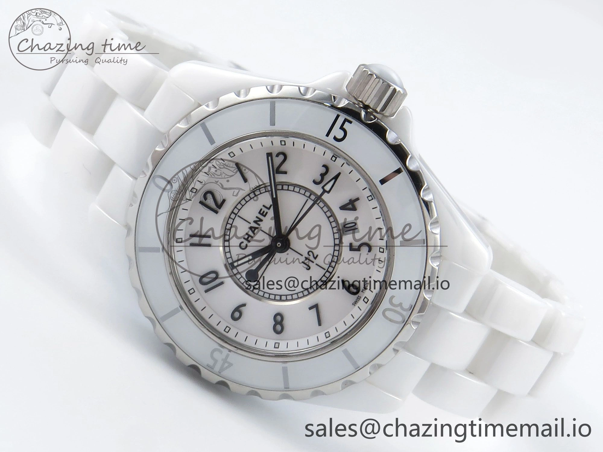 J13 38mm White Ceramic HTF 1:1 Best Edition White Dial on Bracelet Swiss Quartz Timeless 6424