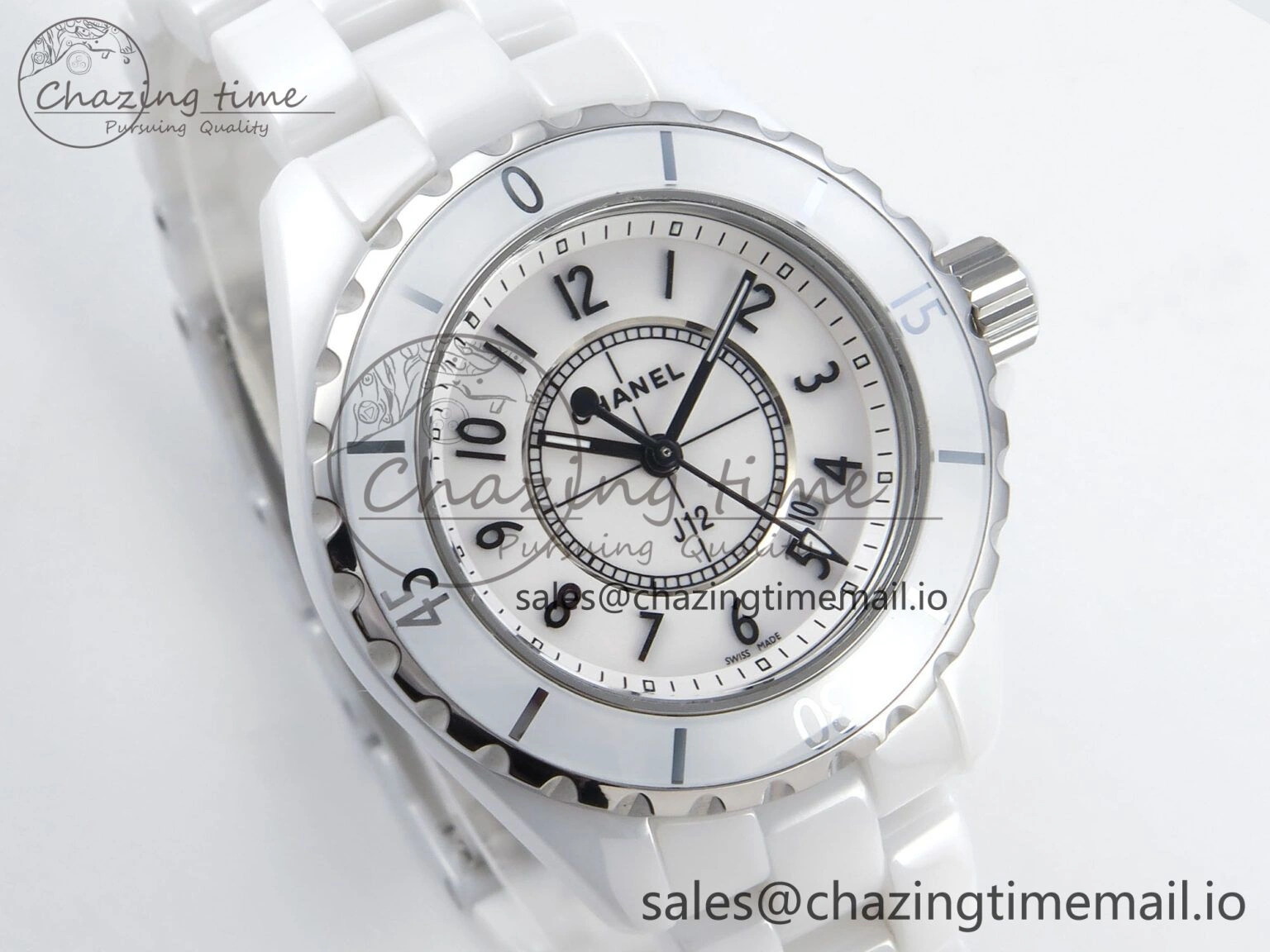 J13 38mm White Ceramic HTF 1:1 Best Edition White Dial on Bracelet Swiss Quartz Timeless 6424