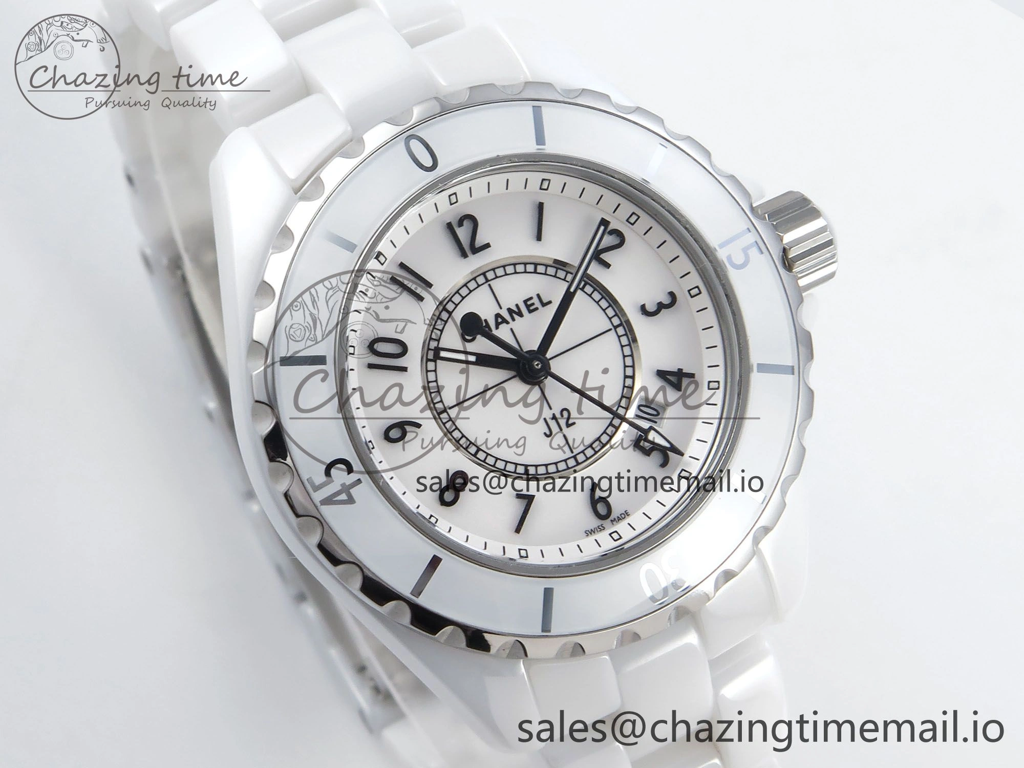 J13 38mm White Ceramic HTF 1:1 Best Edition White Dial on Bracelet Swiss Quartz Timeless 6424