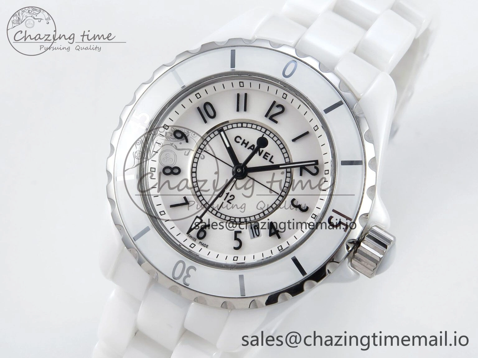J13 38mm White Ceramic HTF 1:1 Best Edition White Dial on Bracelet Swiss Quartz Timeless 6424