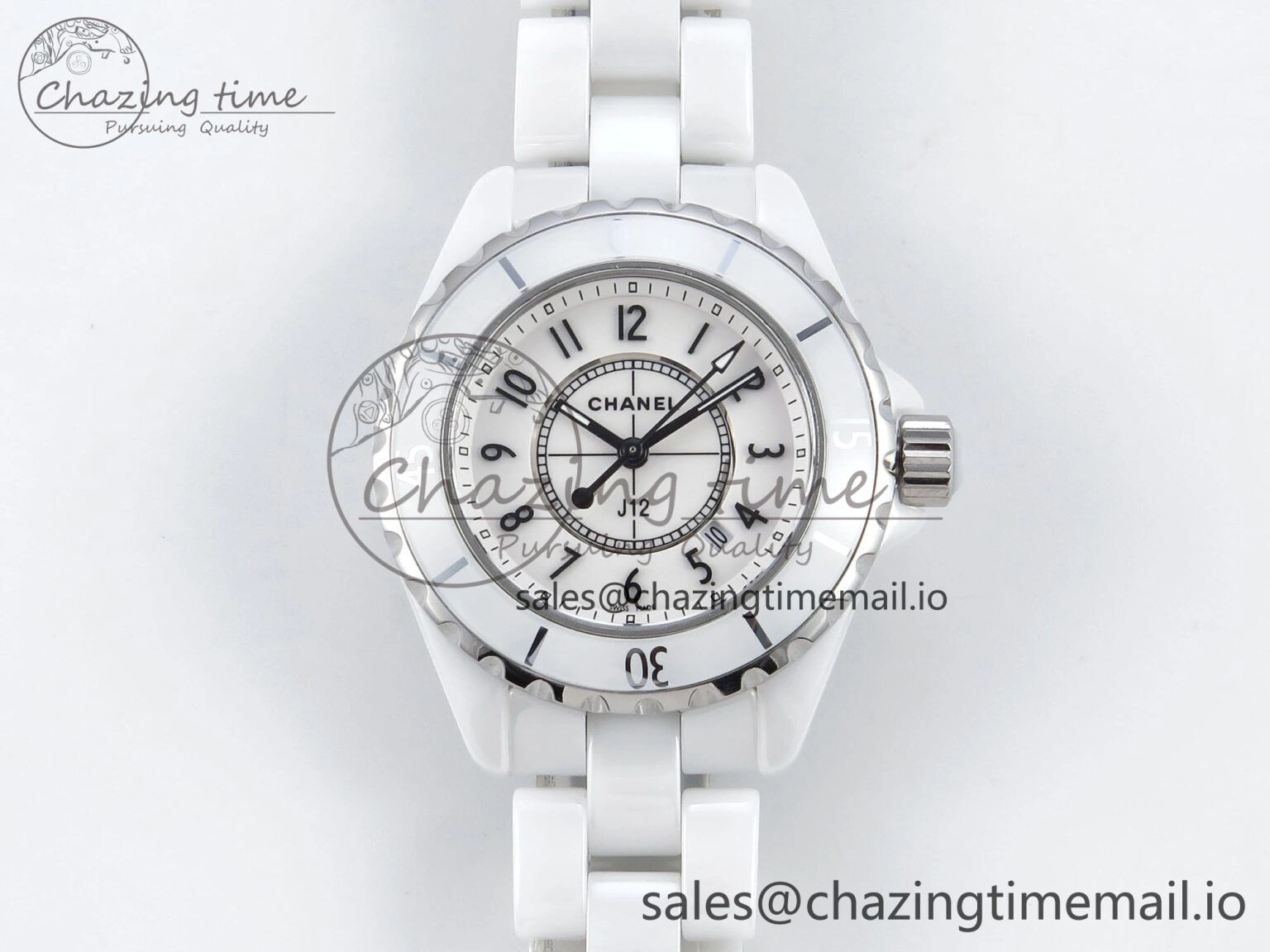 J13 38mm White Ceramic HTF 1:1 Best Edition White Dial on Bracelet Swiss Quartz Timeless 6424