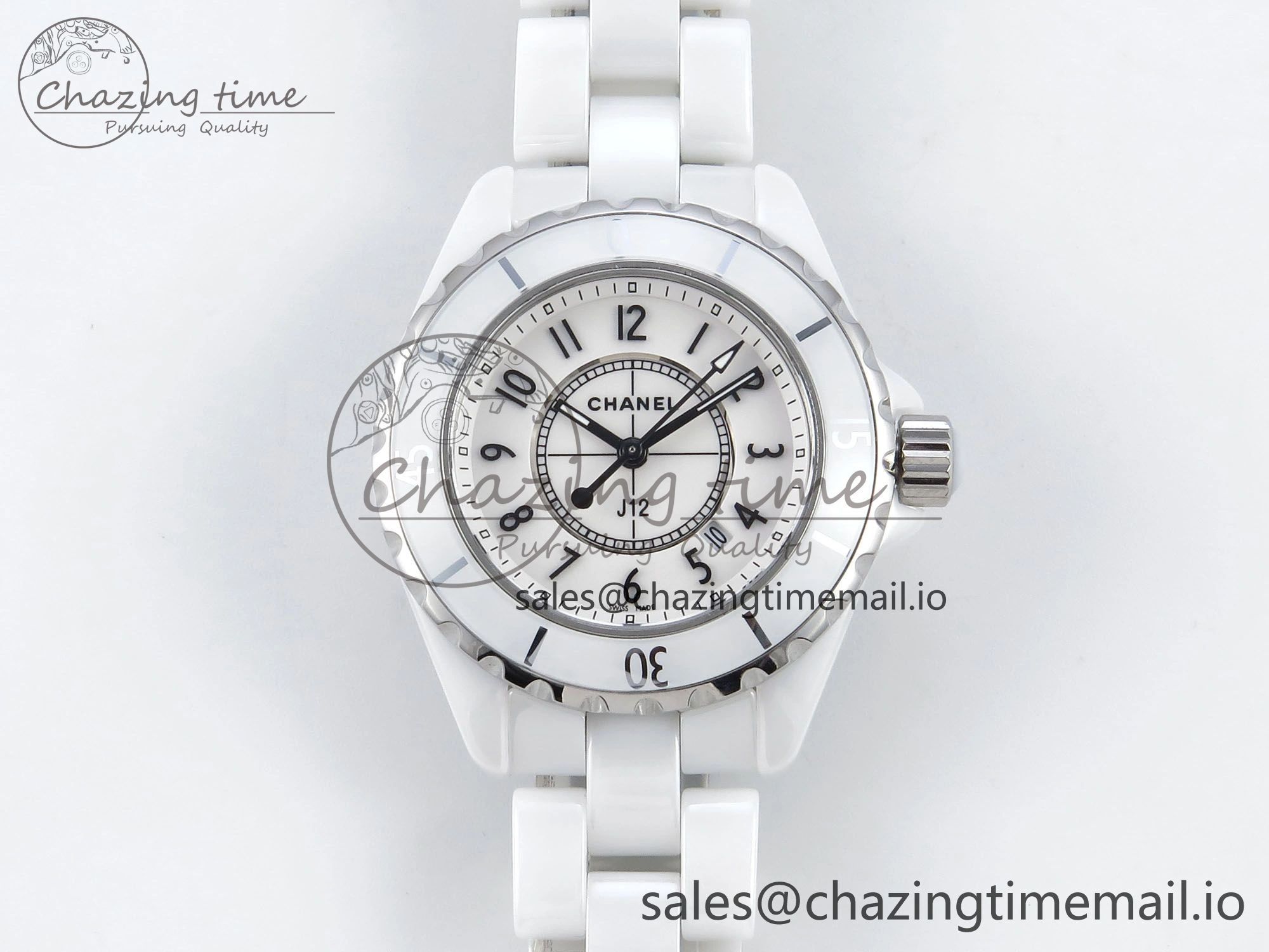 J13 38mm White Ceramic HTF 1:1 Best Edition White Dial on Bracelet Swiss Quartz Timeless 6424
