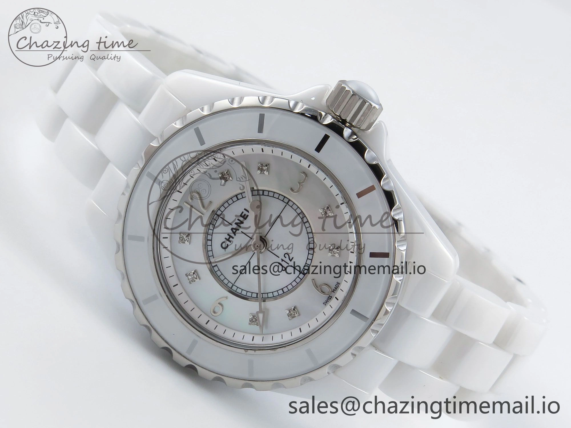 J13 38mm White Ceramic HTF 1:1 Best Edition White MOP Dial on Bracelet Swiss Quartz Supportive 6422