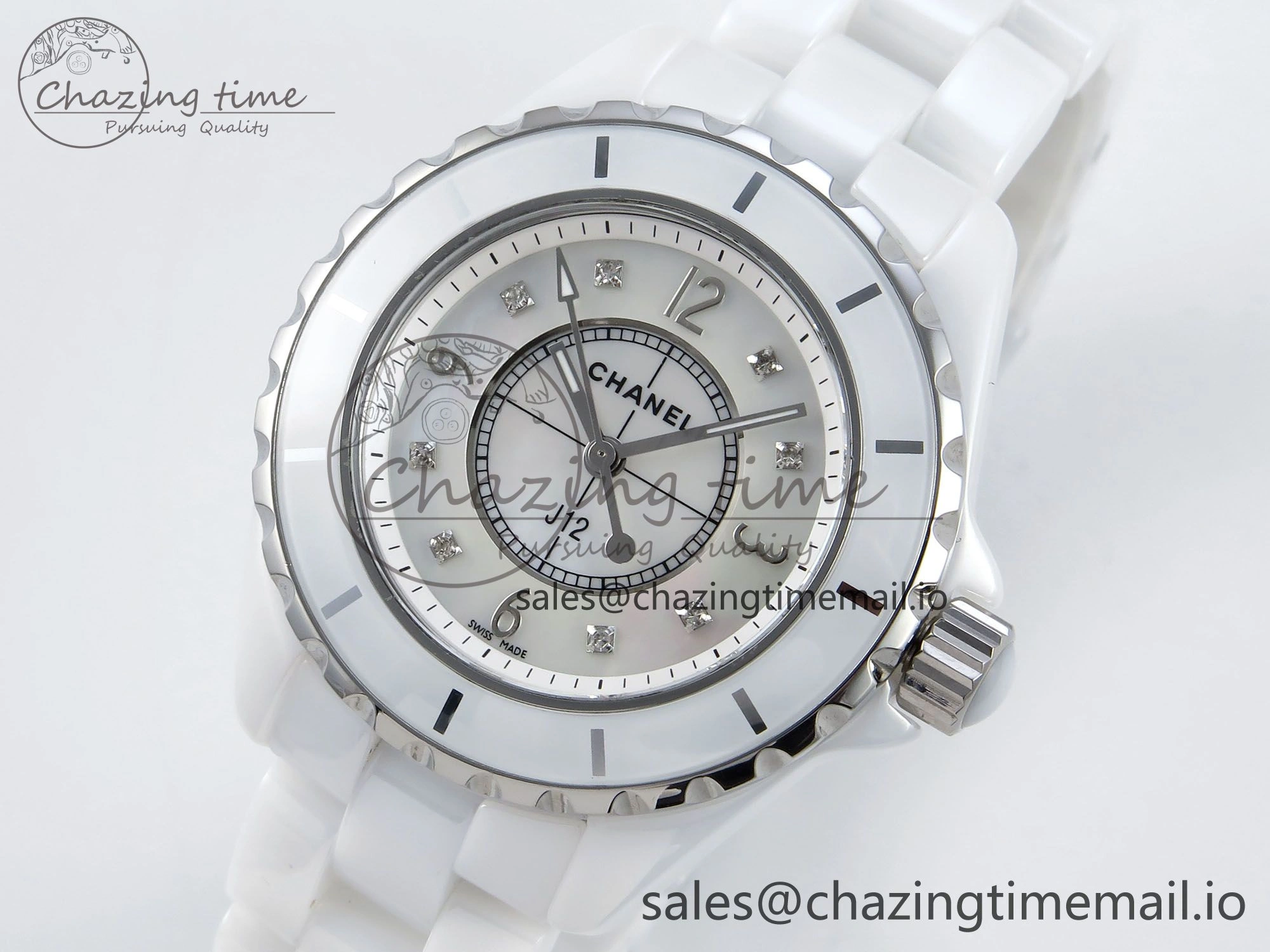 J13 38mm White Ceramic HTF 1:1 Best Edition White MOP Dial on Bracelet Swiss Quartz Supportive 6422