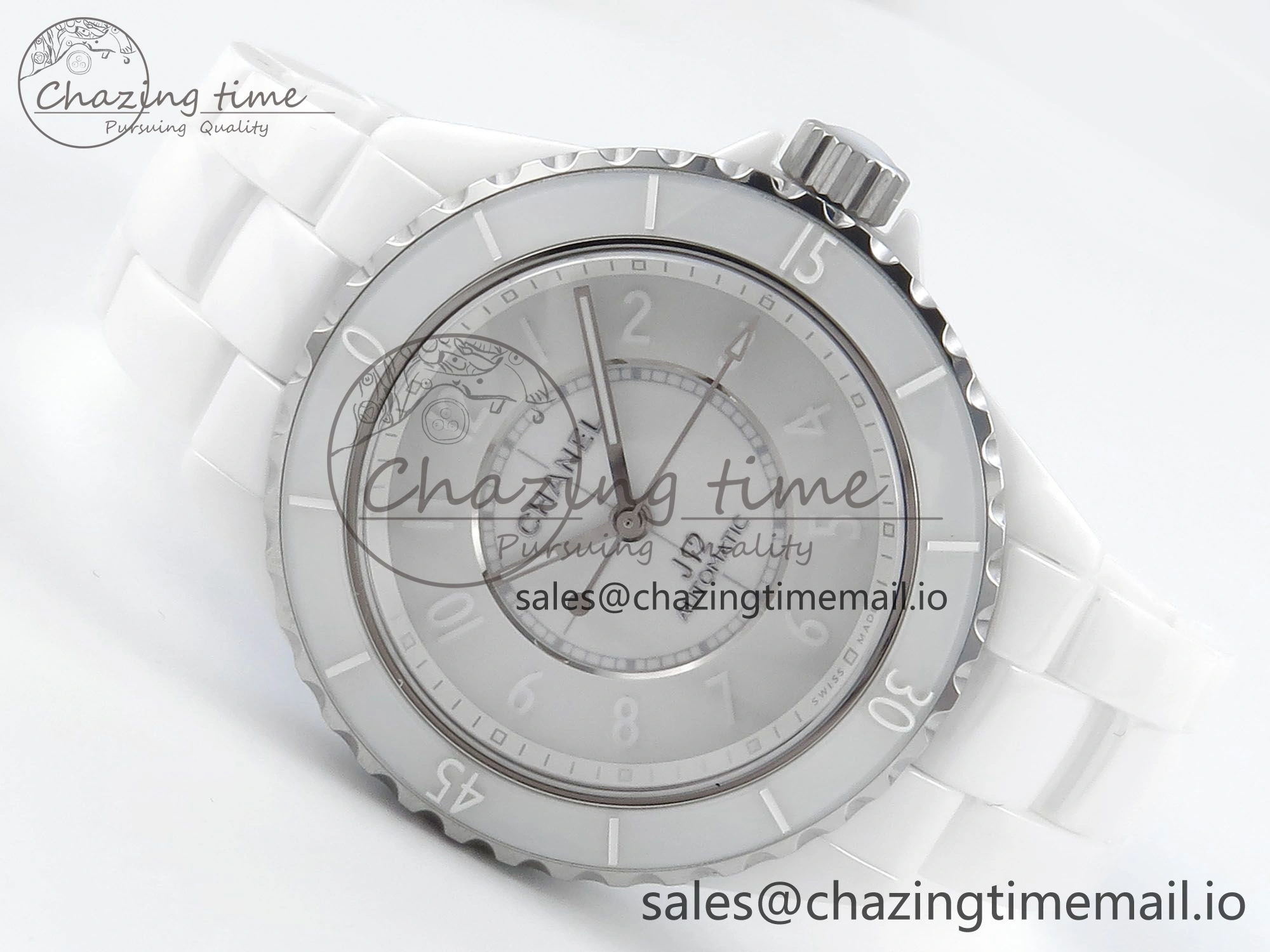 GoAnywhere J13 38mm White Ceramic HTF 1:1 Best Edition White Numbers Dial on Bracelet A12. 6443