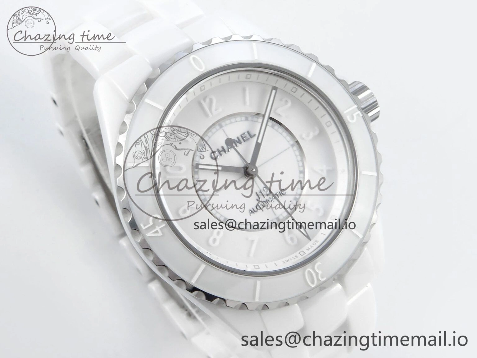 GoAnywhere J13 38mm White Ceramic HTF 1:1 Best Edition White Numbers Dial on Bracelet A12. 6443
