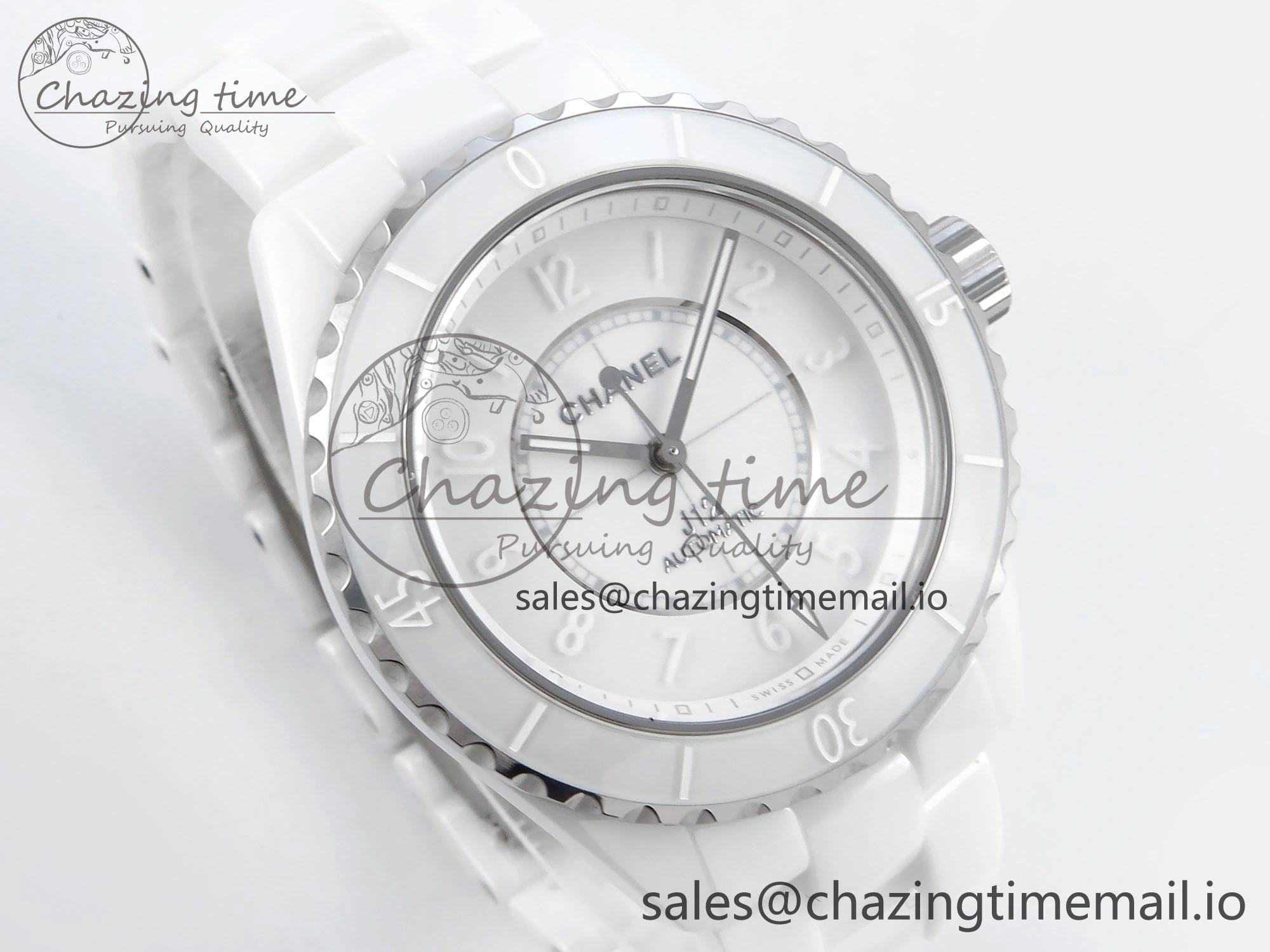 GoAnywhere J13 38mm White Ceramic HTF 1:1 Best Edition White Numbers Dial on Bracelet A12. 6443