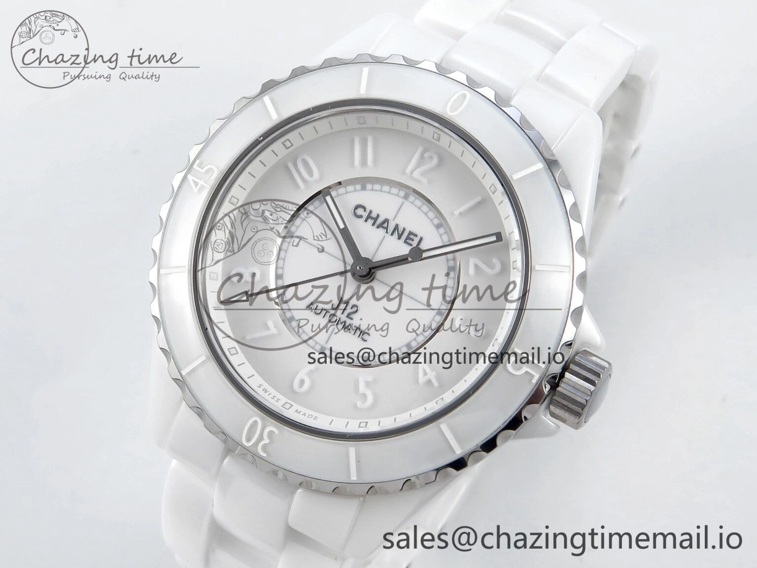 GoAnywhere J13 38mm White Ceramic HTF 1:1 Best Edition White Numbers Dial on Bracelet A12. 6443