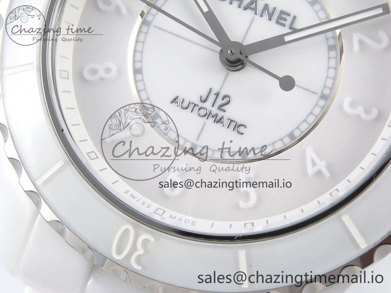 GoAnywhere J13 38mm White Ceramic HTF 1:1 Best Edition White Numbers Dial on Bracelet A12. 6443