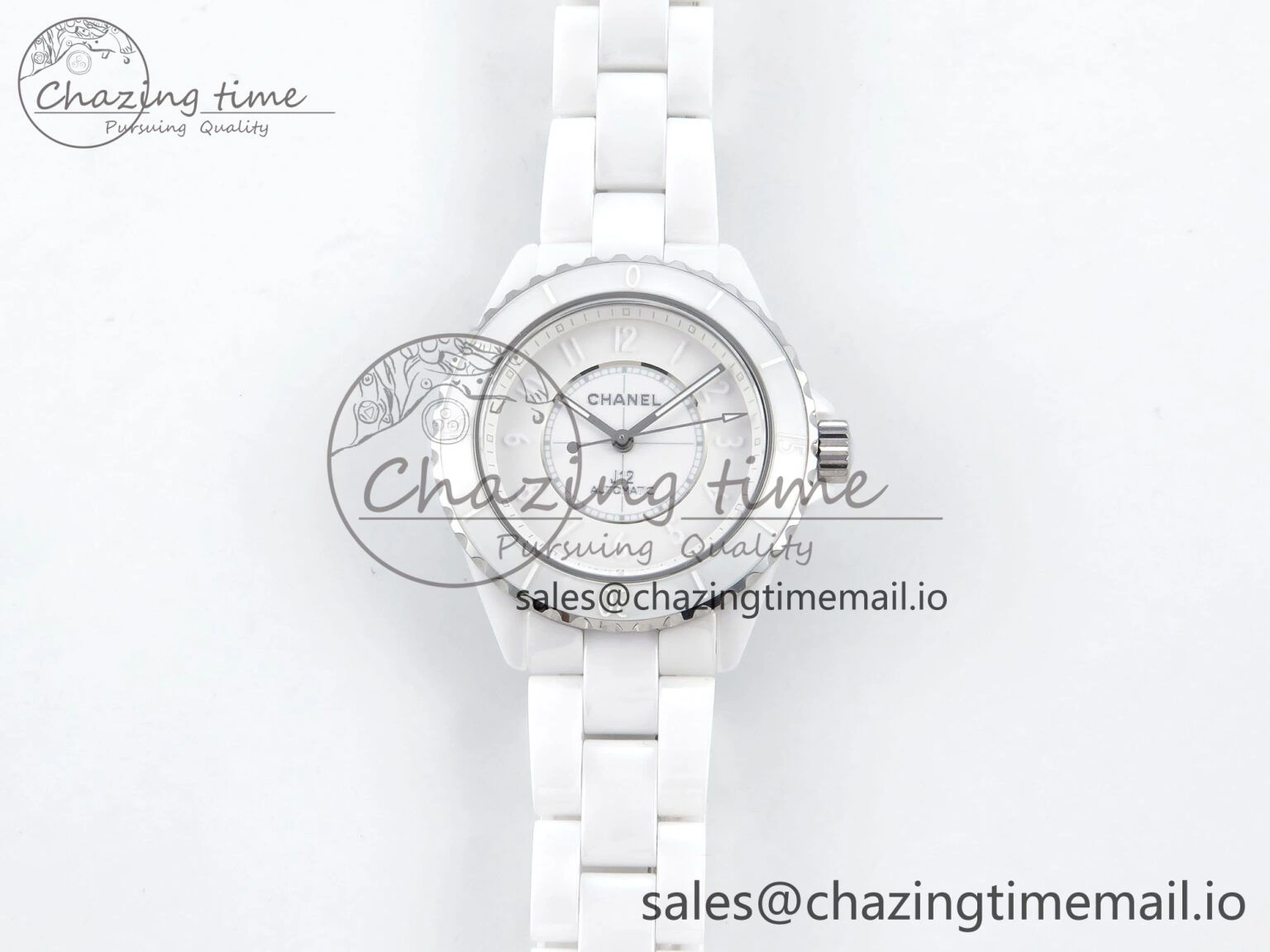 GoAnywhere J13 38mm White Ceramic HTF 1:1 Best Edition White Numbers Dial on Bracelet A12. 6443