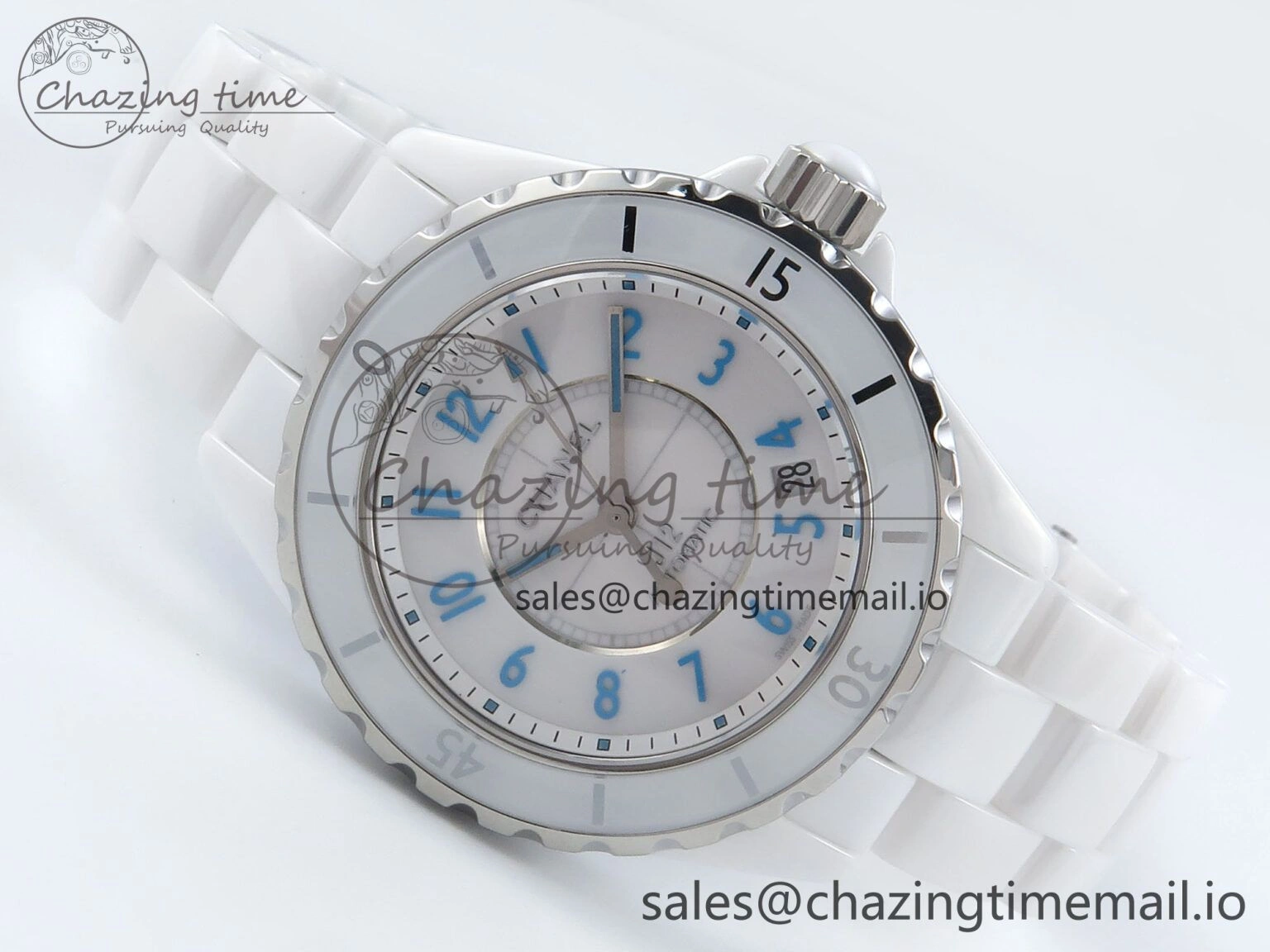 J13 38mm White Ceramic HTF 1:1 Best Edition White Blue Dial on Bracelet A Trendy 6454