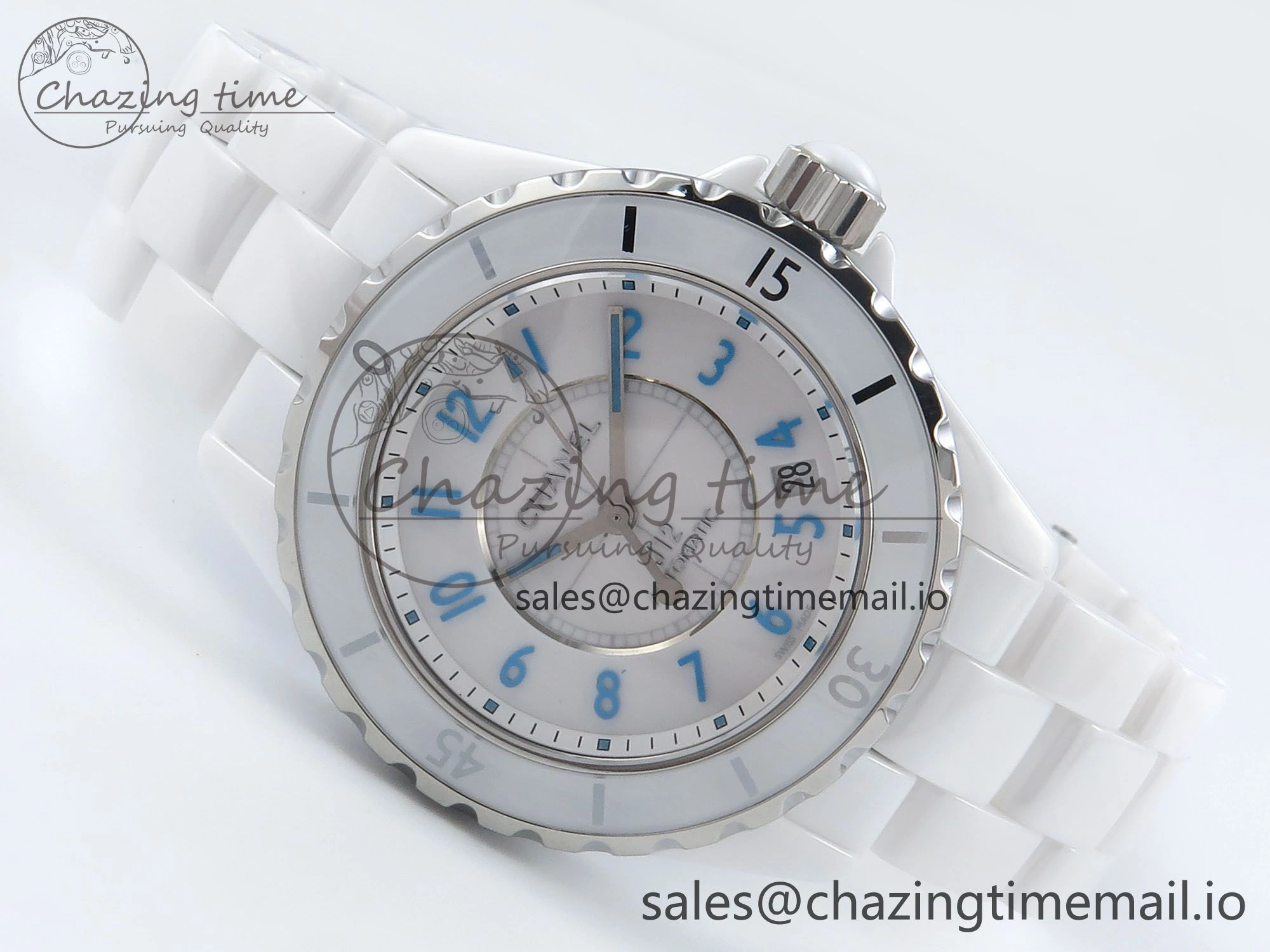 J13 38mm White Ceramic HTF 1:1 Best Edition White Blue Dial on Bracelet A Trendy 6454