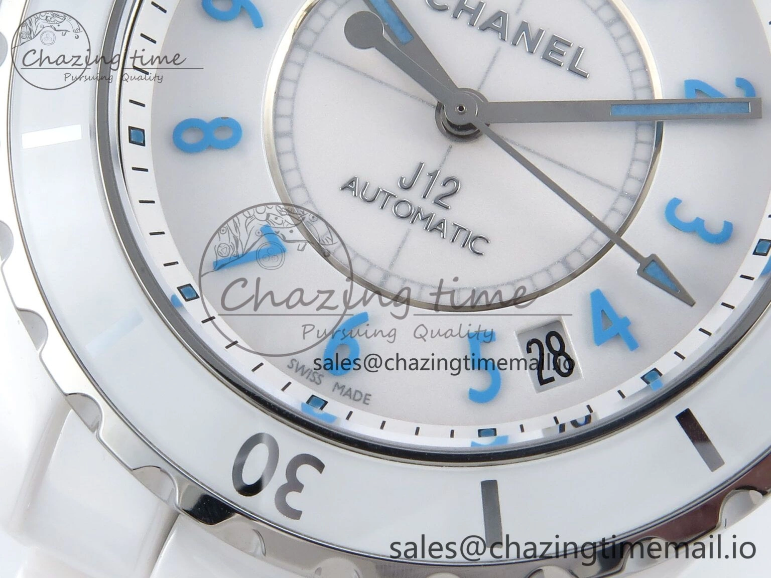 J13 38mm White Ceramic HTF 1:1 Best Edition White Blue Dial on Bracelet A Trendy 6454