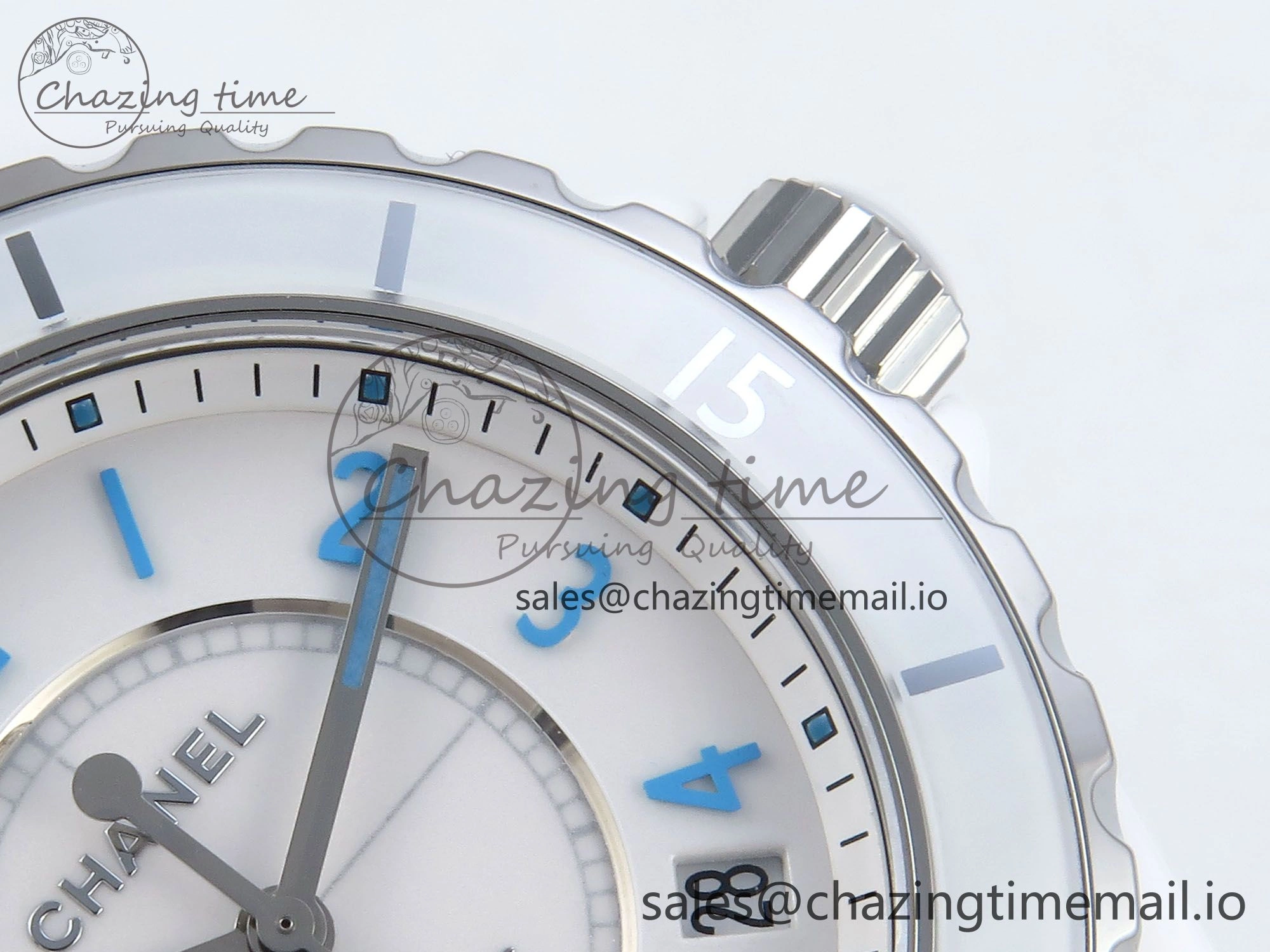 J13 38mm White Ceramic HTF 1:1 Best Edition White Blue Dial on Bracelet A Trendy 6454