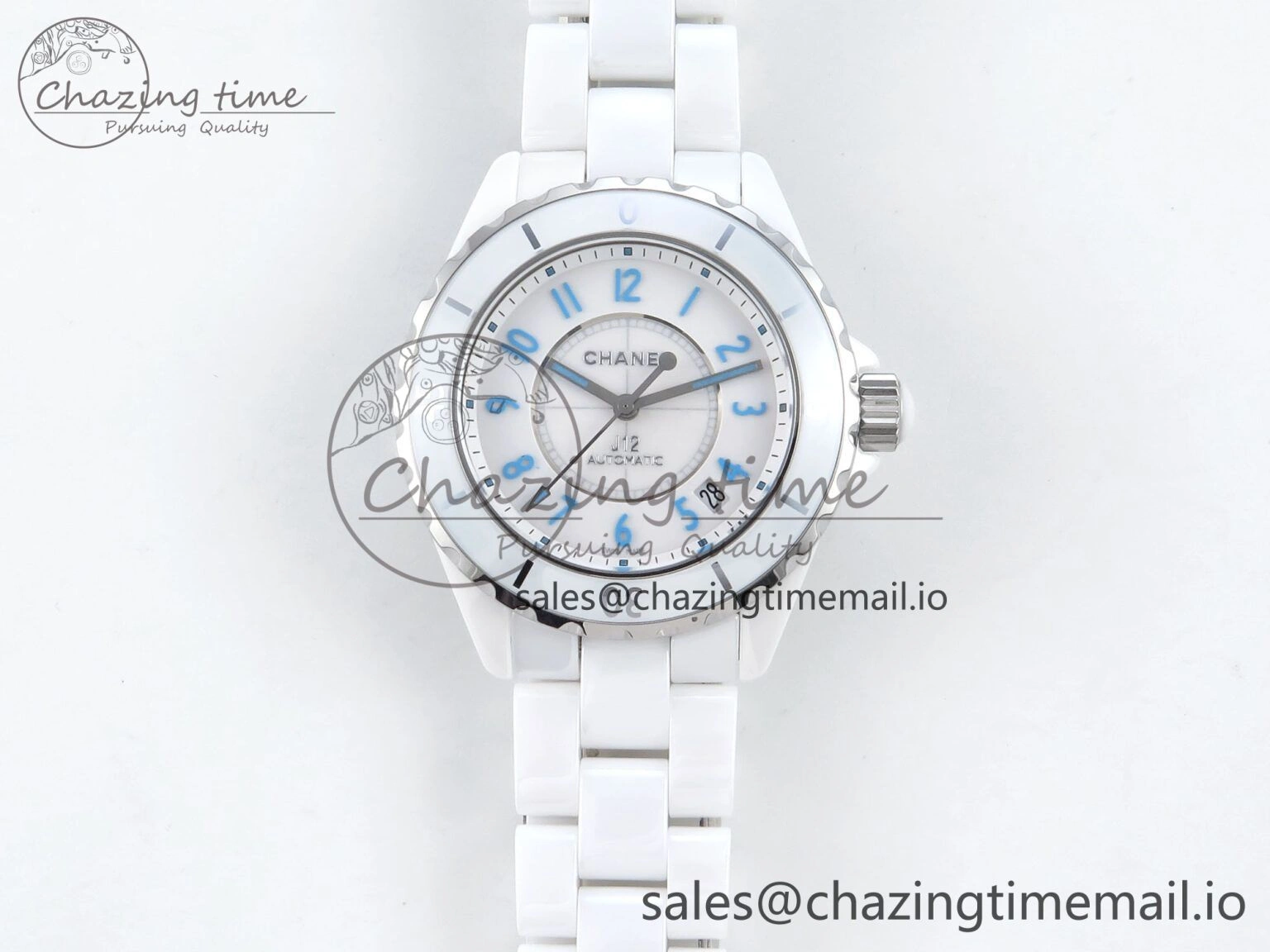 J13 38mm White Ceramic HTF 1:1 Best Edition White Blue Dial on Bracelet A Trendy 6454