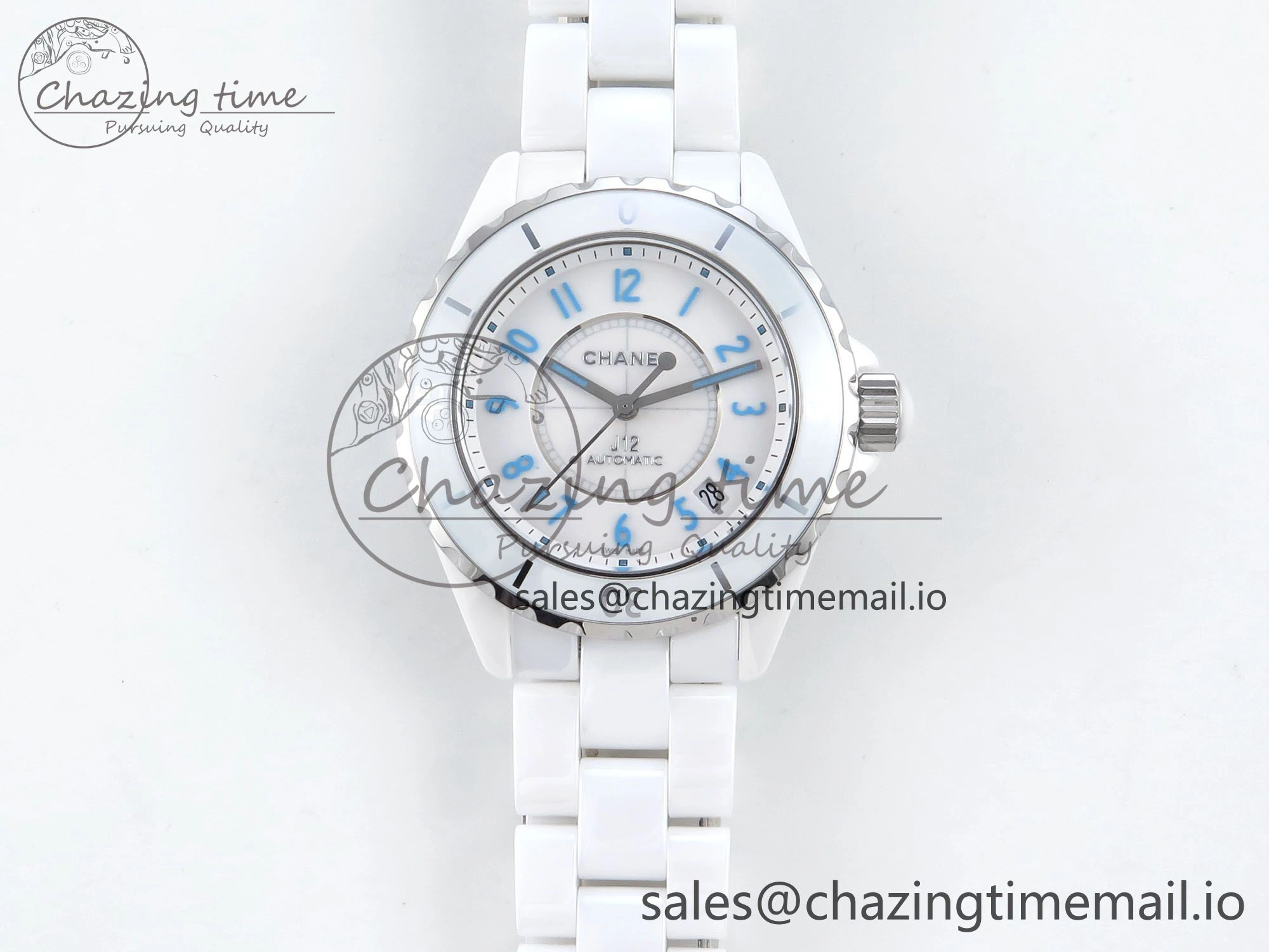 J13 38mm White Ceramic HTF 1:1 Best Edition White Blue Dial on Bracelet A Trendy 6454