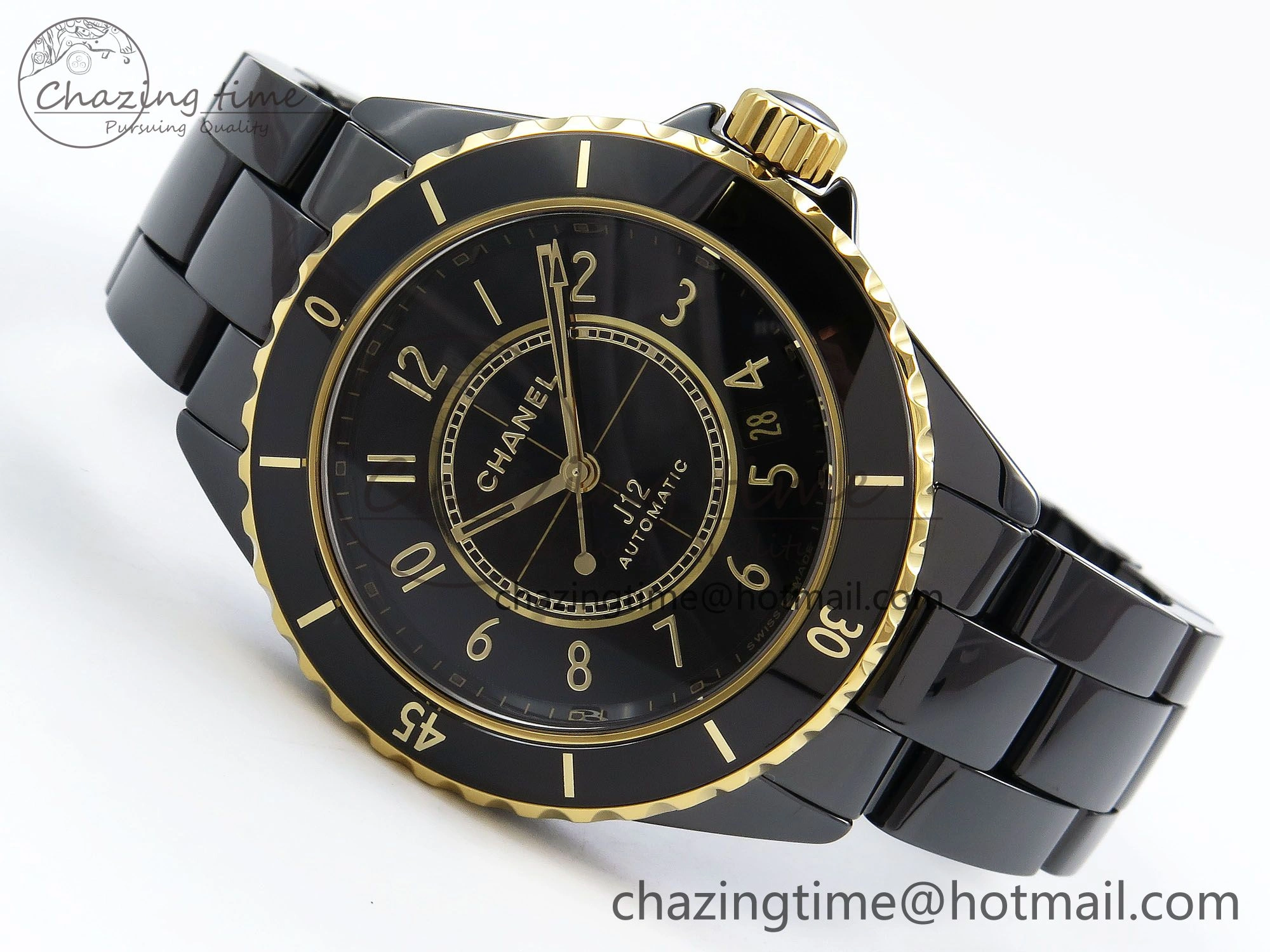 J13 38mm YG Black Ceramic BVF 1:1 Best Edition Black Dial on Bracelet A12. GoodFit 6456