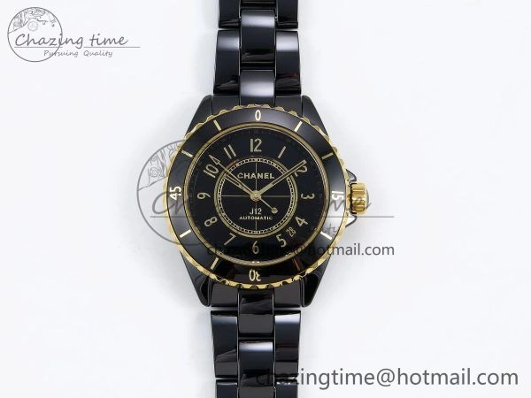 J13 38mm YG Black Ceramic BVF 1:1 Best Edition Black Dial on Bracelet A12. GoodFit 6456