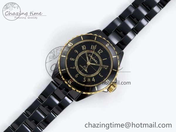 J13 38mm YG Black Ceramic BVF 1:1 Best Edition Black Dial on Bracelet A12. GoodFit 6456