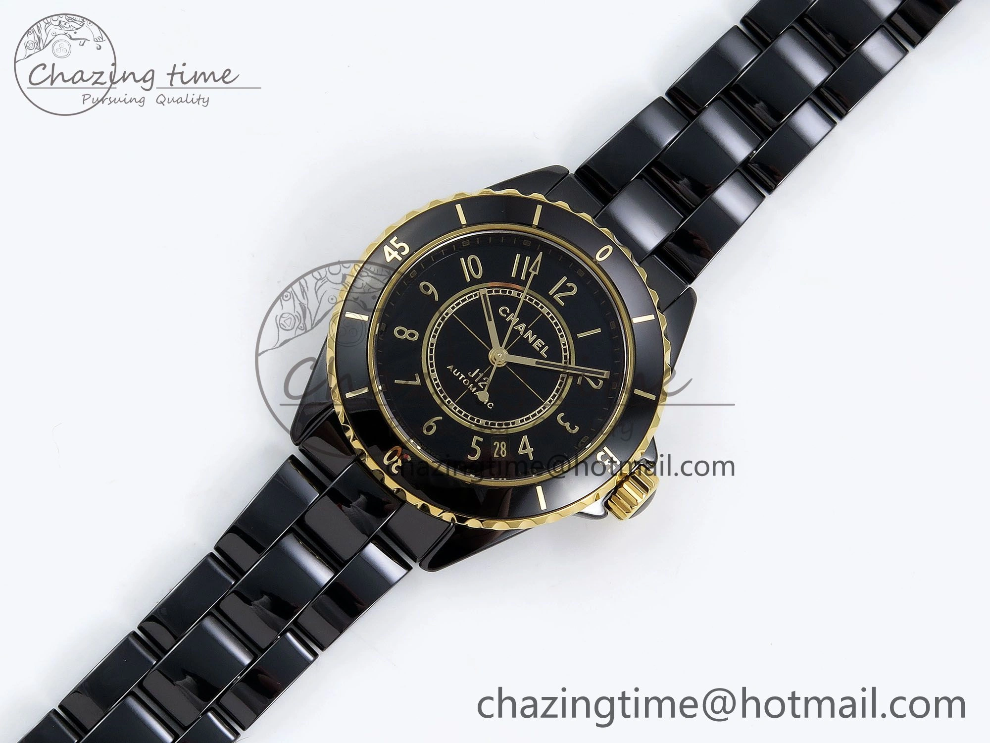 J13 38mm YG Black Ceramic BVF 1:1 Best Edition Black Dial on Bracelet A12. GoodFit 6456