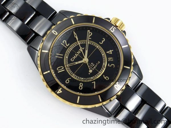 J13 38mm YG Black Ceramic BVF 1:1 Best Edition Black Dial on Bracelet A12. GoodFit 6456