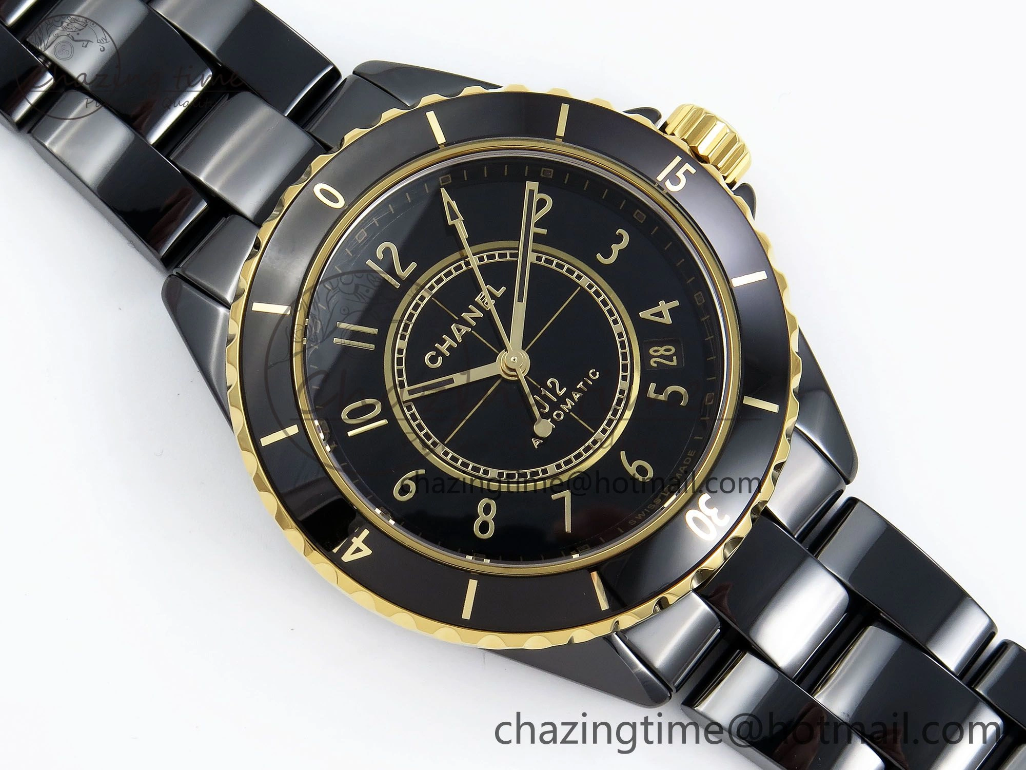 J13 38mm YG Black Ceramic BVF 1:1 Best Edition Black Dial on Bracelet A12. GoodFit 6456