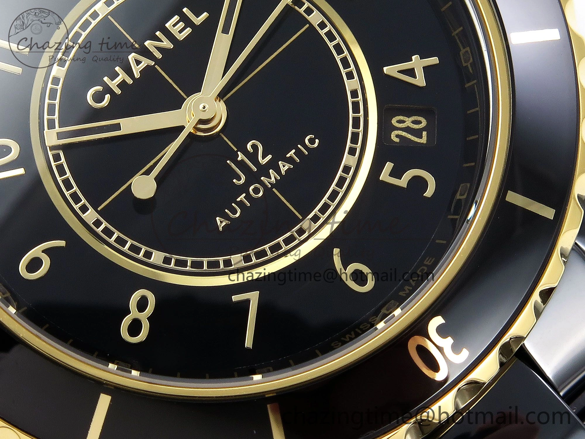 J13 38mm YG Black Ceramic BVF 1:1 Best Edition Black Dial on Bracelet A12. GoodFit 6456