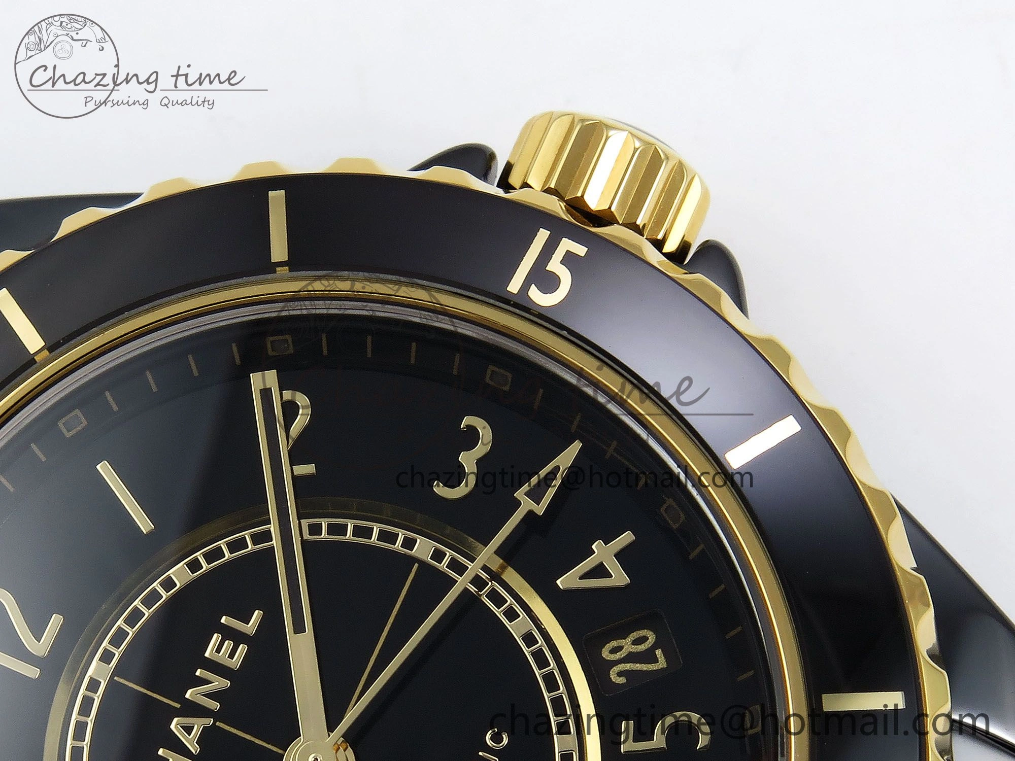 J13 38mm YG Black Ceramic BVF 1:1 Best Edition Black Dial on Bracelet A12. GoodFit 6456
