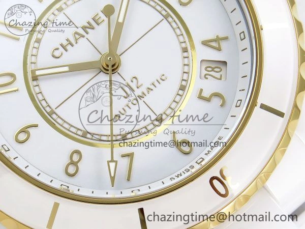 J13 38mm YG White Ceramic BVF 1:1 Best Edition White Dial on Bracelet A12. Neat 6458