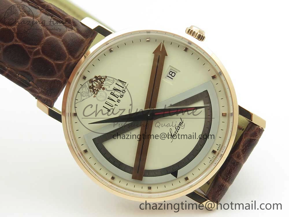 Juvenia Sextant RG FKF Best Edition White Dial on Brown Leather Strap A EyeCatching 7511