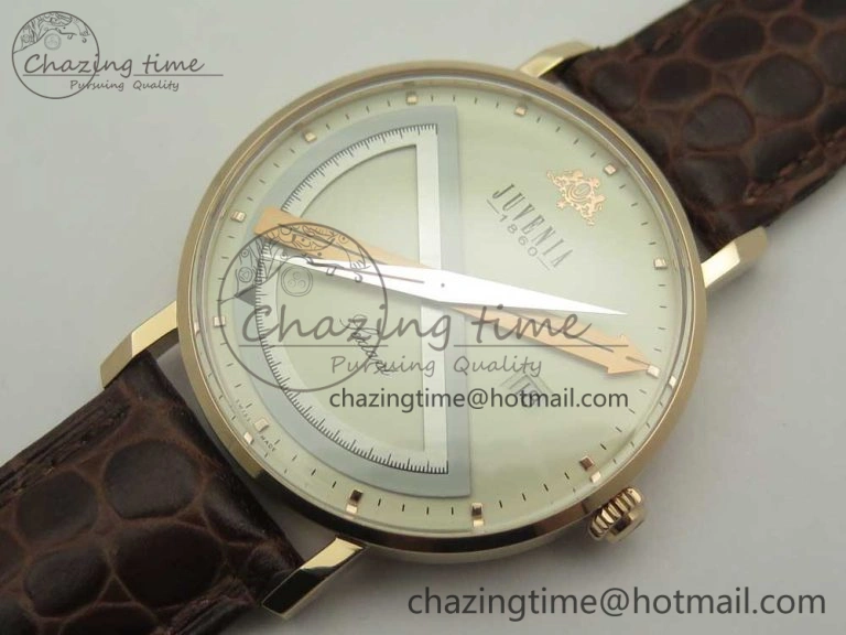 Juvenia Sextant RG FKF Best Edition White Dial on Brown Leather Strap A EyeCatching 7511