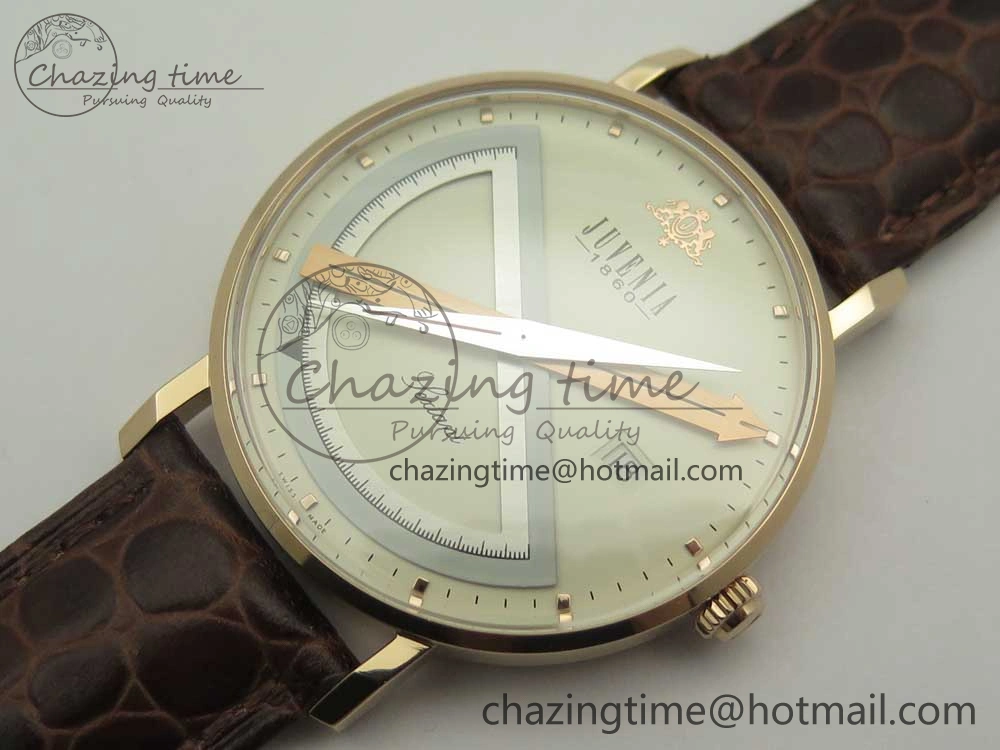 Juvenia Sextant RG FKF Best Edition White Dial on Brown Leather Strap A EyeCatching 7511