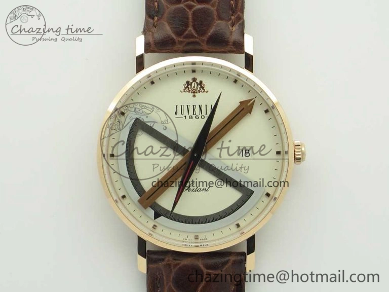 Juvenia Sextant RG FKF Best Edition White Dial on Brown Leather Strap A EyeCatching 7511
