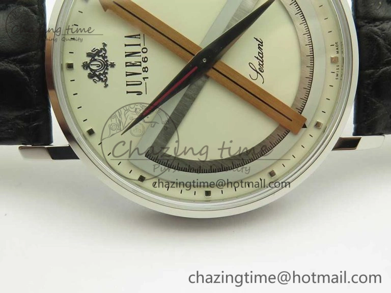 Juvenia Sextant SS FKF Best Edition White Dial on Black Leather Strap A Packable 7514