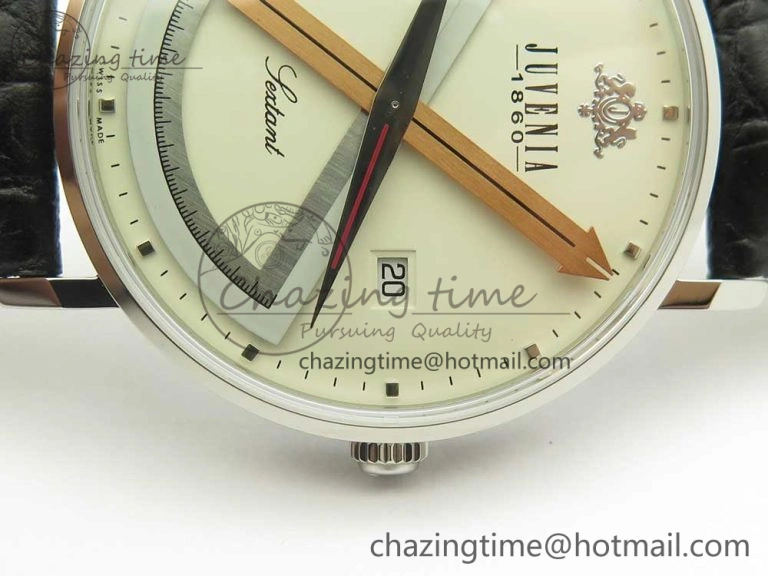 Juvenia Sextant SS FKF Best Edition White Dial on Black Leather Strap A Packable 7514